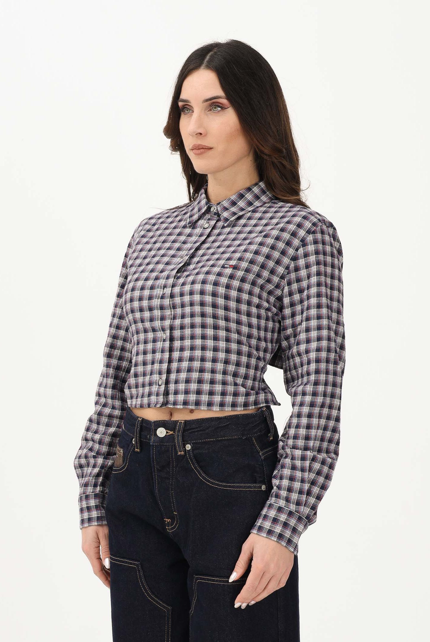 TOMMY JEANS Camicia a manica lunga blu da donna con motivo a quadri DW0DW22064 0MT TOMMY JEANS
