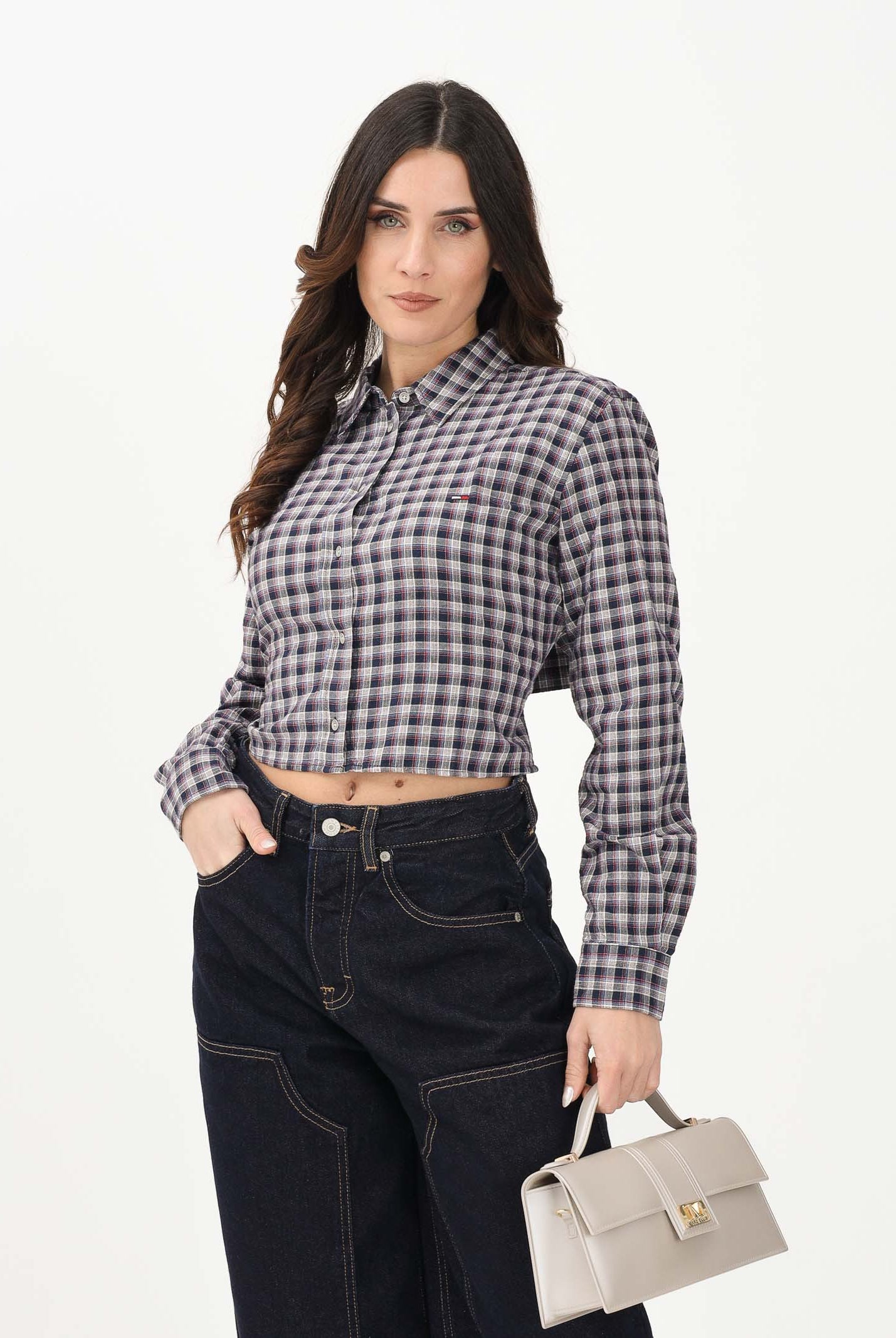 TOMMY JEANS Camicia a manica lunga blu da donna con motivo a quadri DW0DW22064 0MT TOMMY JEANS