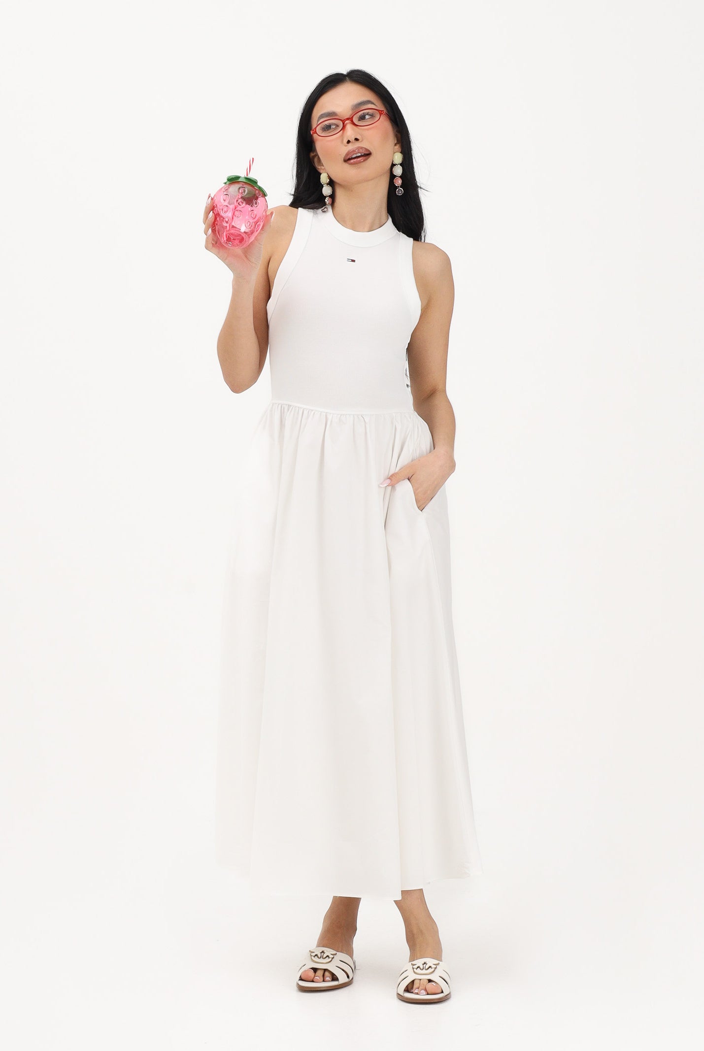 TOMMY JEANS Abito midi bianco da donna DW0DW22593 YBL TOMMY JEANS