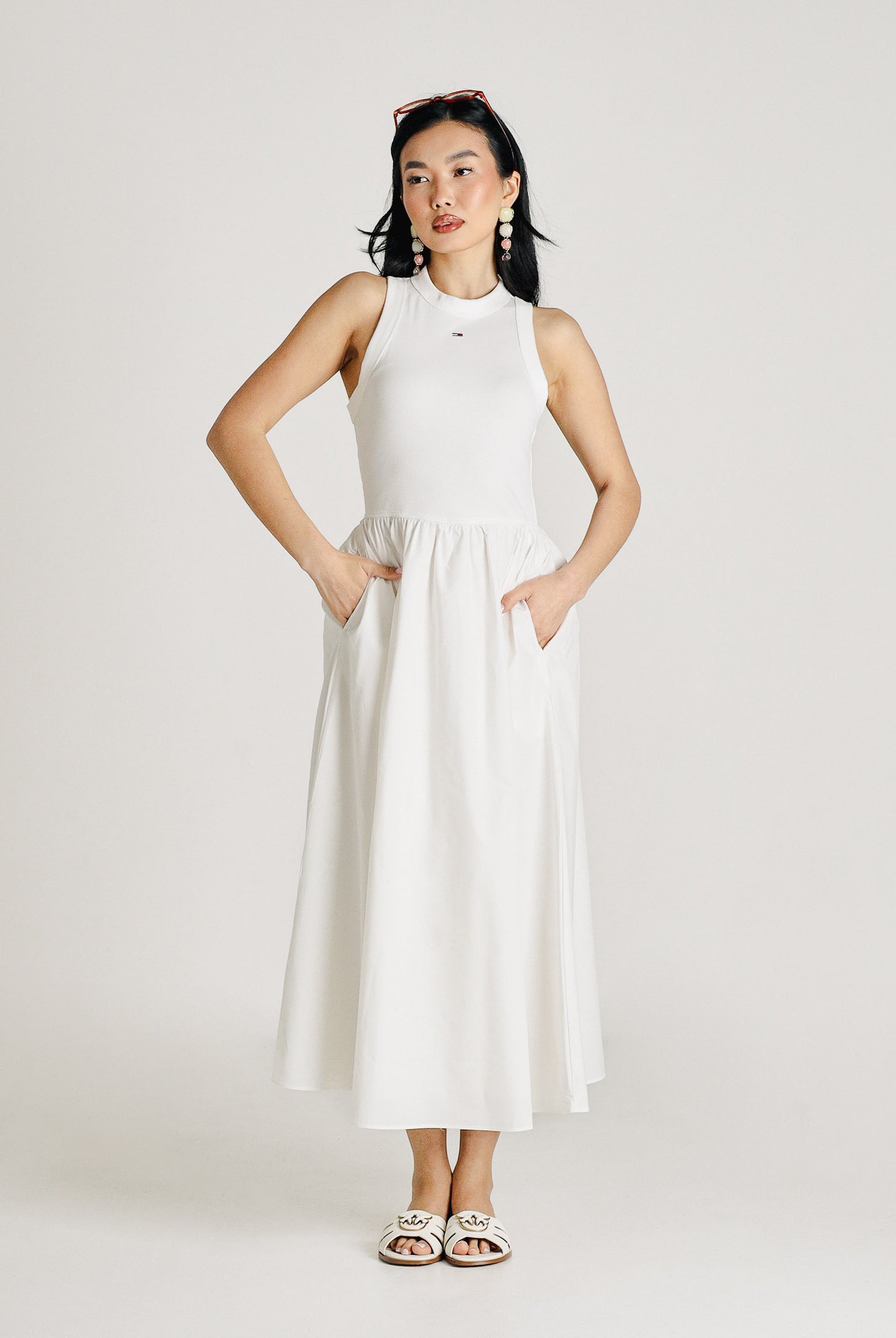 TOMMY JEANS Abito midi bianco da donna DW0DW22593 YBL TOMMY JEANS