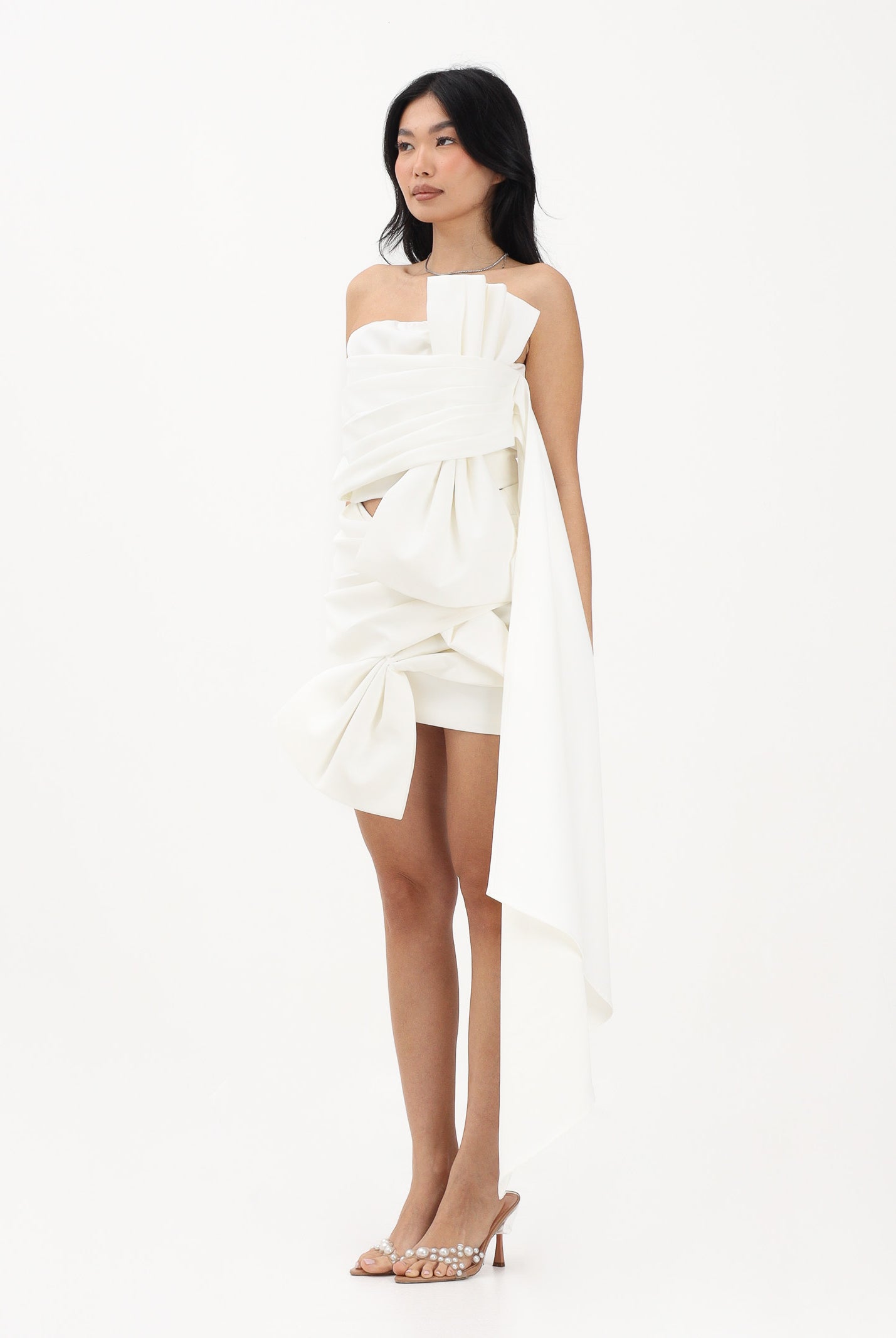 TPN Top bianco da donna con fiocco scultoreo AYR122S6 D7 TPN