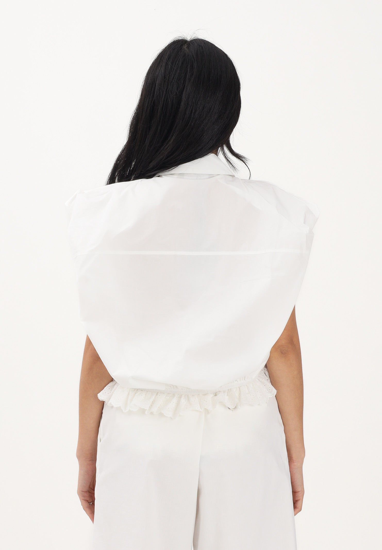 TPN Camicia smanicata bianca da donna con colletto gioiello TABER252S6 D7 TPN