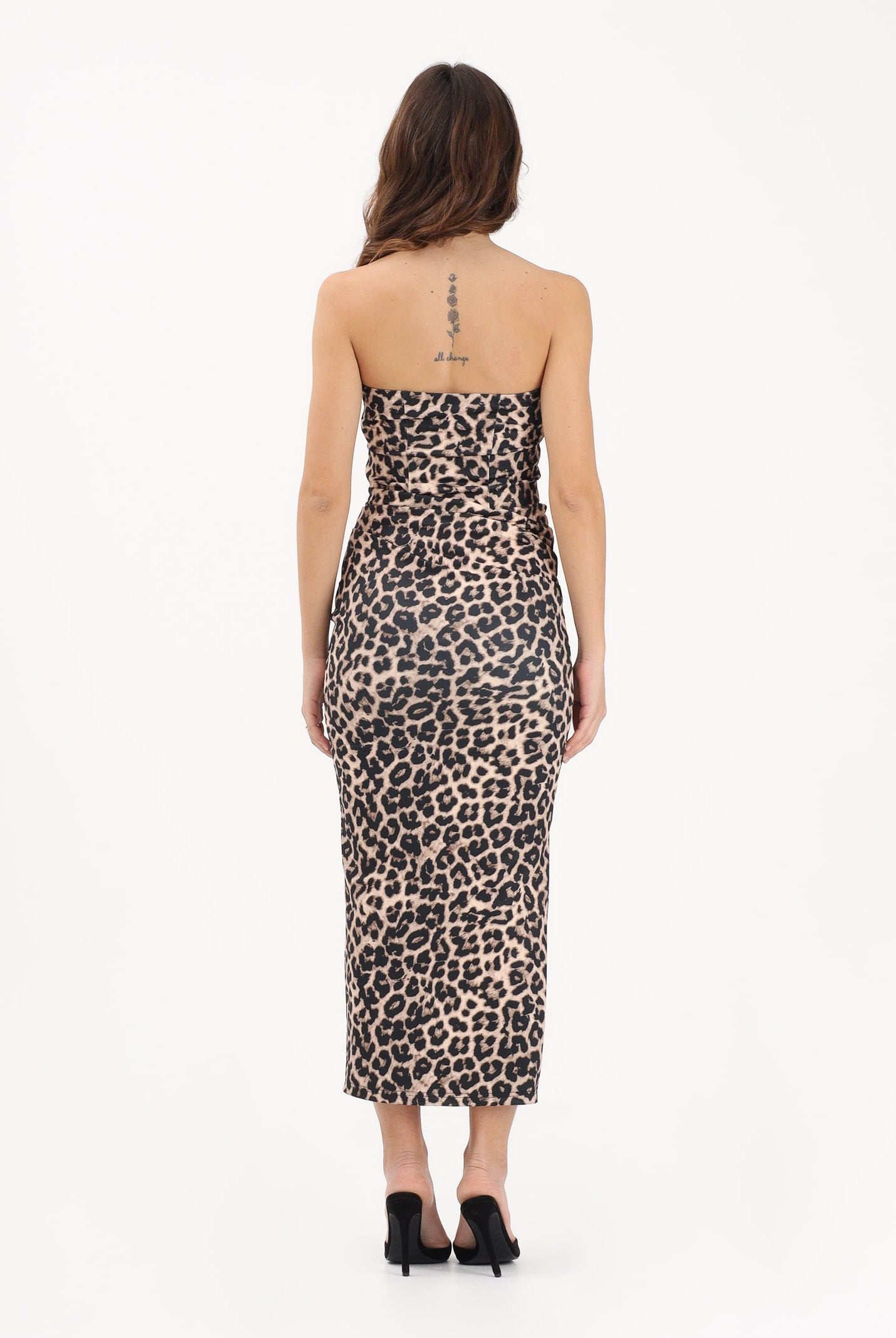 TWENTY FOURHAITCH Abito midi Palau leopardato da donna nei toni caldi del beige e nero A0113MAC62P MA TWENTY FOURHAITCH