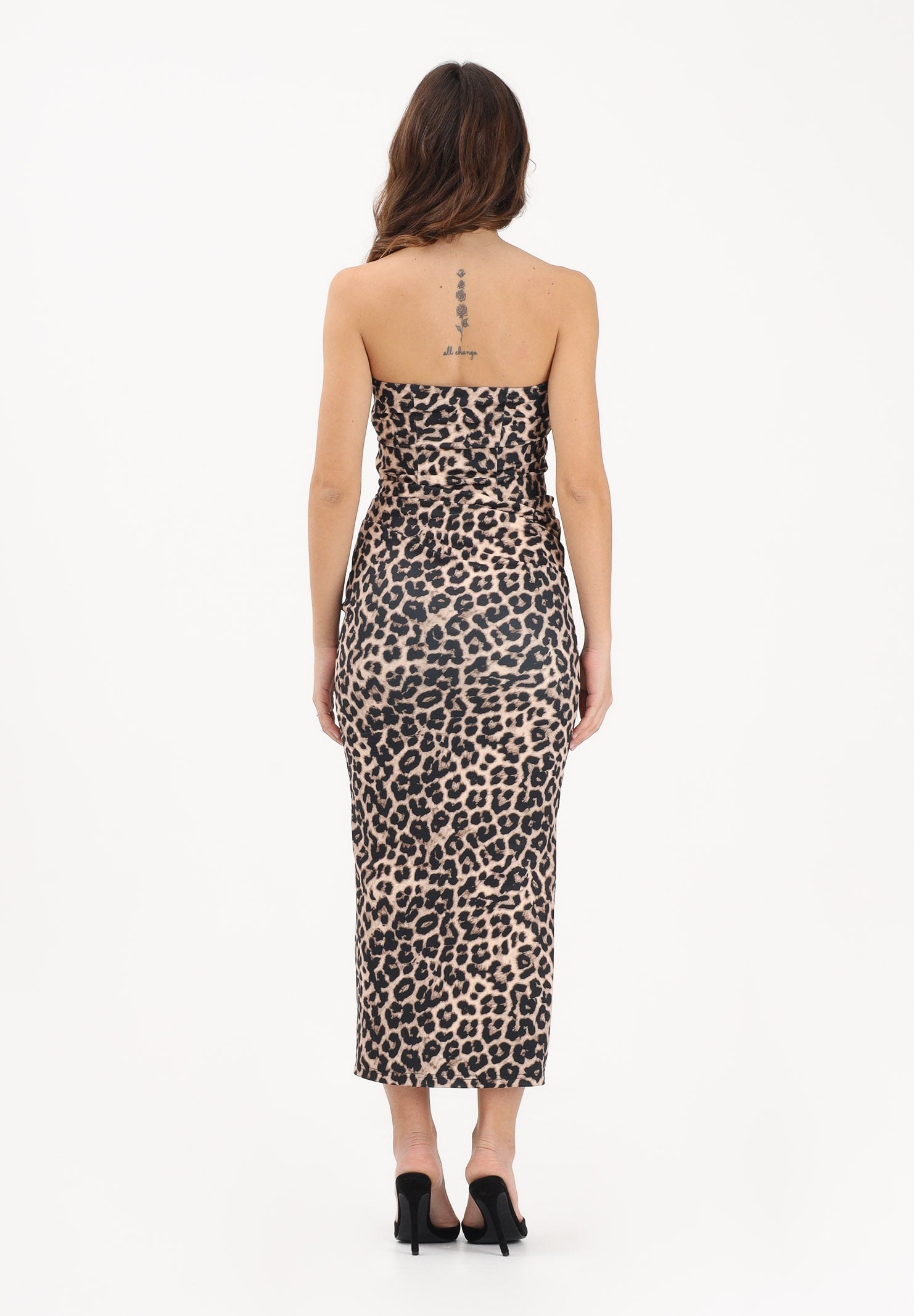 TWENTY FOURHAITCH Abito midi Palau leopardato da donna nei toni caldi del beige e nero A0113MAC62P MA TWENTY FOURHAITCH
