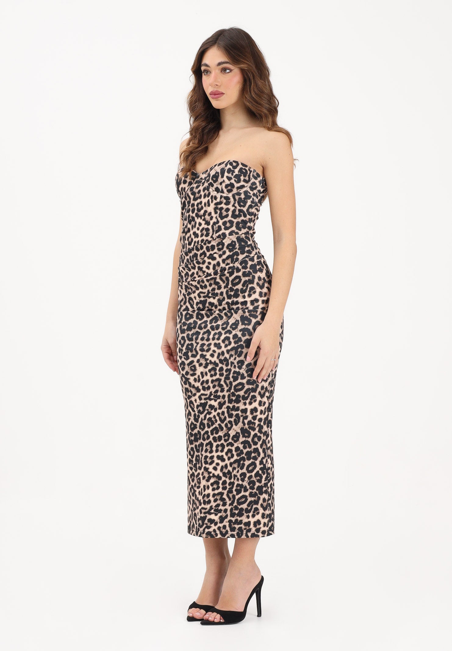 TWENTY FOURHAITCH Abito midi Palau leopardato da donna nei toni caldi del beige e nero A0113MAC62P MA TWENTY FOURHAITCH