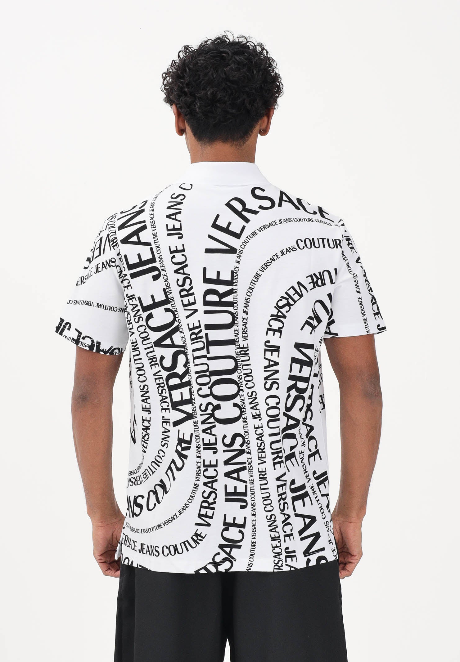 VERSACE JEANS COUTURE Polo a manica corta bianca da uomo con stampa Logomania 80GAG6R0JS556 L02 VERSACE JEANS COUTURE