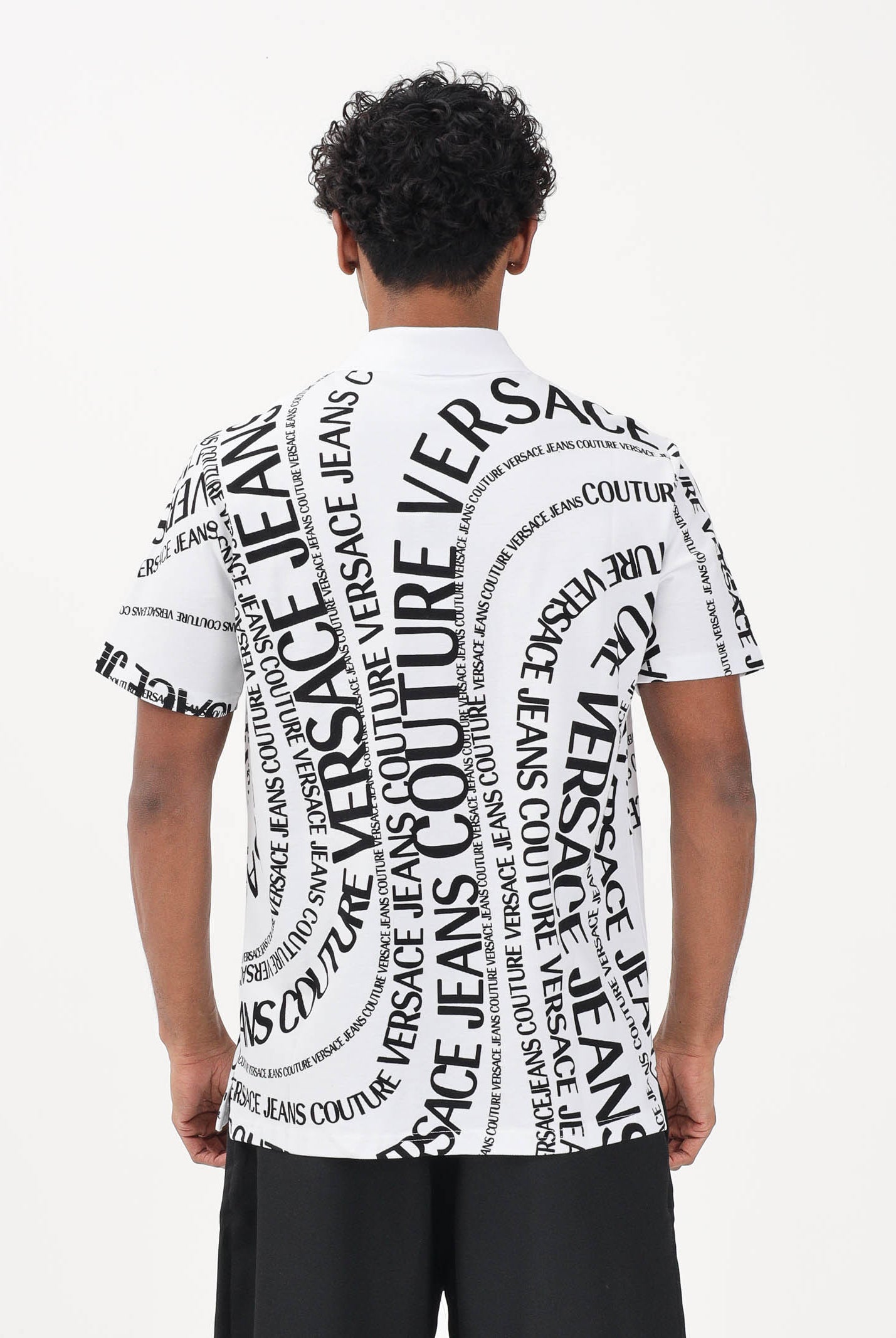 VERSACE JEANS COUTURE Polo a manica corta bianca da uomo con stampa Logomania 80GAG6R0JS556 L02 VERSACE JEANS COUTURE