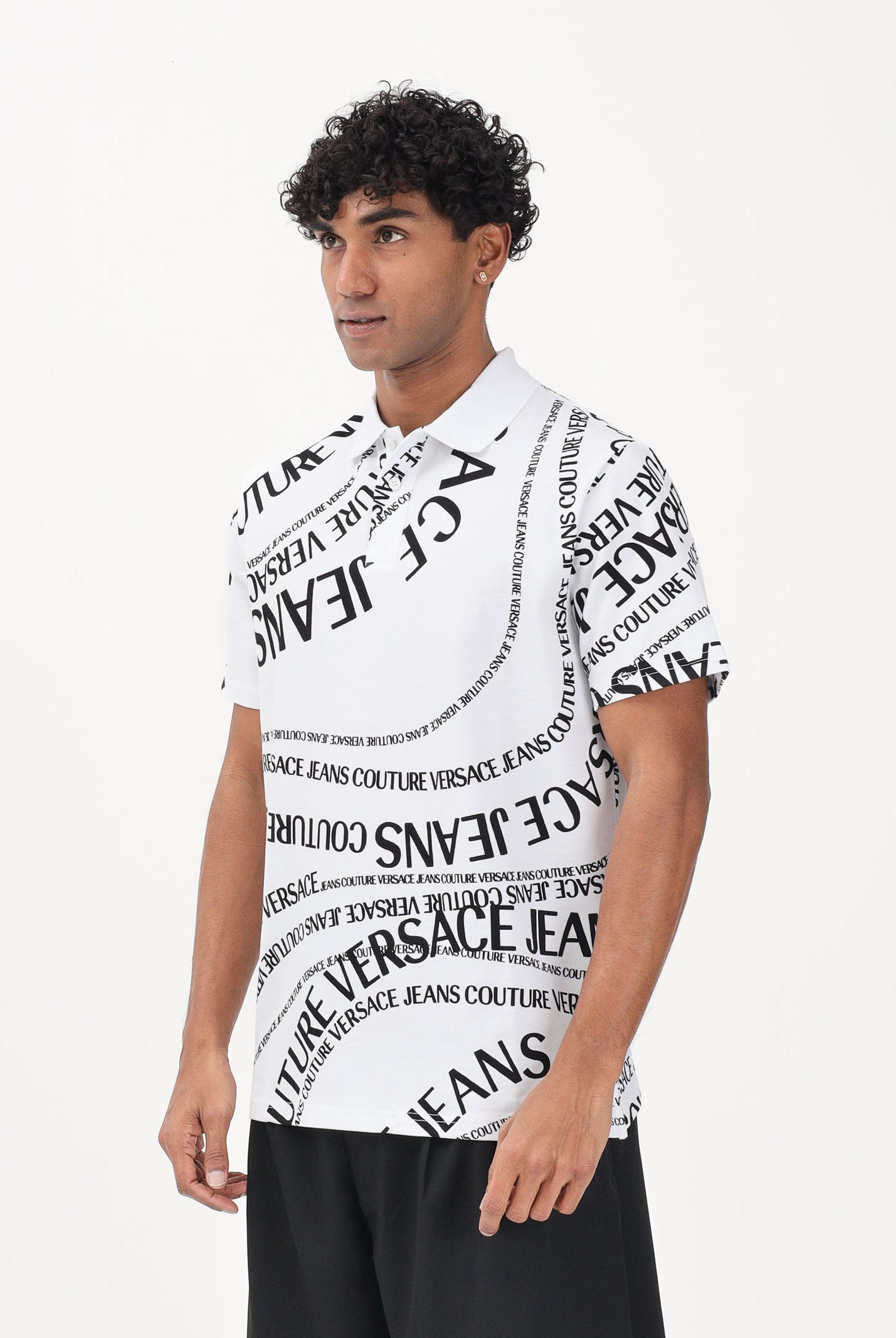 VERSACE JEANS COUTURE Polo a manica corta bianca da uomo con stampa Logomania 80GAG6R0JS556 L02 VERSACE JEANS COUTURE