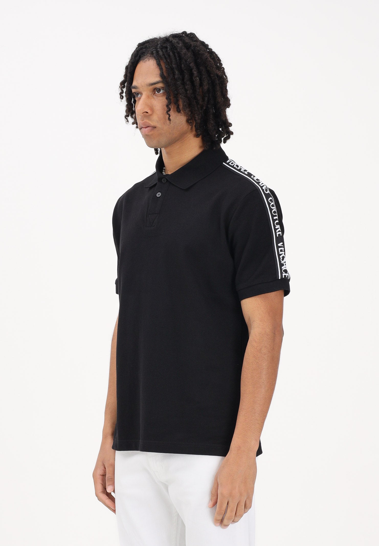 VERSACE JEANS COUTURE Polo a manica corta nera da uomo con spalle logate 80GAGT16CJ01T 899 VERSACE JEANS COUTURE