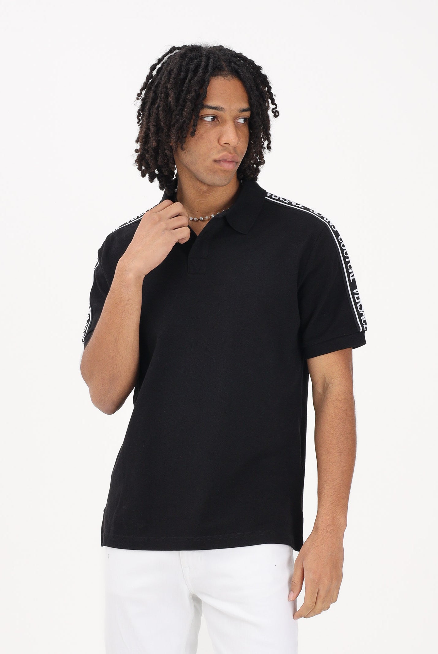 VERSACE JEANS COUTURE Polo a manica corta nera da uomo con spalle logate 80GAGT16CJ01T 899 VERSACE JEANS COUTURE