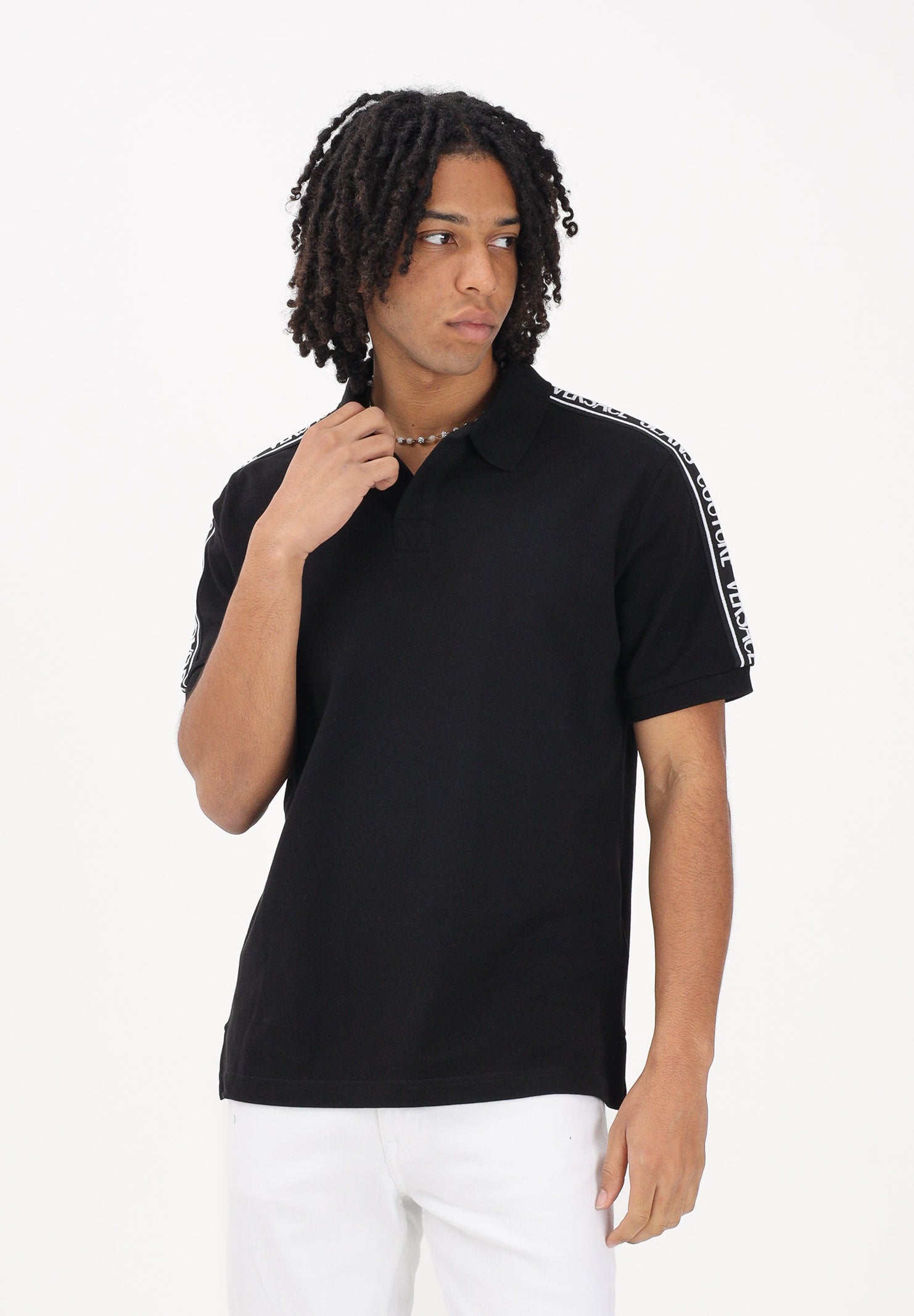VERSACE JEANS COUTURE Polo a manica corta nera da uomo con spalle logate 80GAGT16CJ01T 899 VERSACE JEANS COUTURE