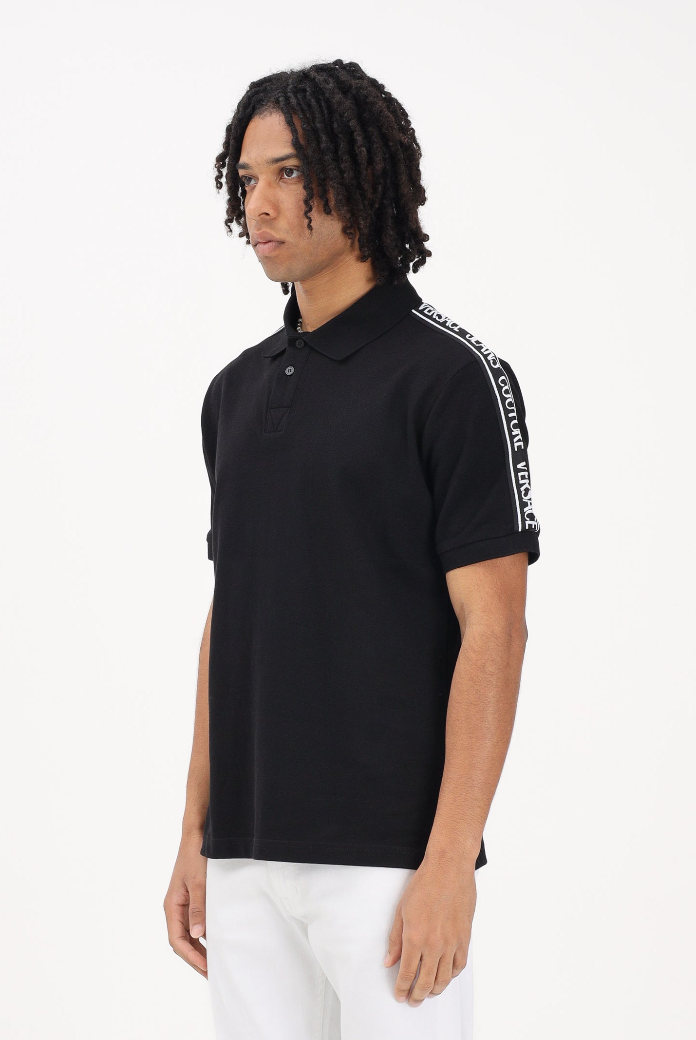 VERSACE JEANS COUTURE Polo a manica corta nera da uomo con spalle logate 80GAGT16CJ01T 899 VERSACE JEANS COUTURE