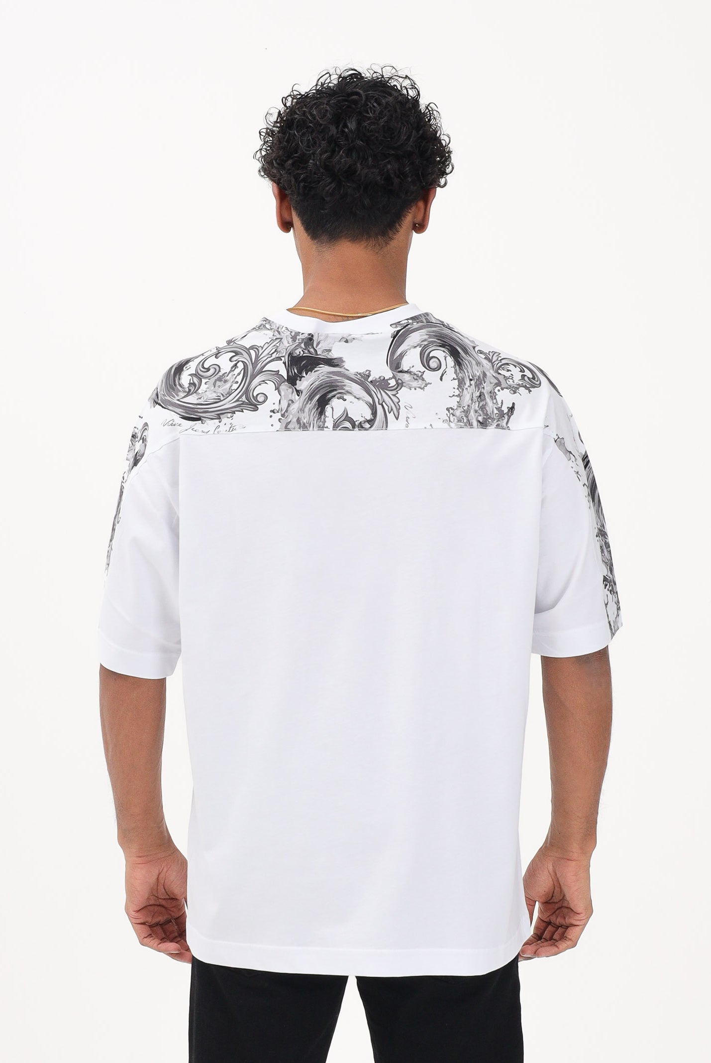 VERSACE JEANS COUTURE T-shirt a manica corta bianca da uomo con inserti con stampa Wave Couture 80GAH610JS543 U22 VERSACE JEANS COUTURE