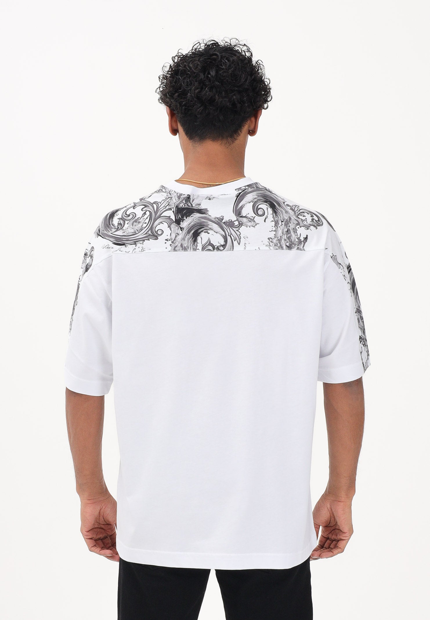 VERSACE JEANS COUTURE T-shirt a manica corta bianca da uomo con inserti con stampa Wave Couture 80GAH610JS543 U22 VERSACE JEANS COUTURE