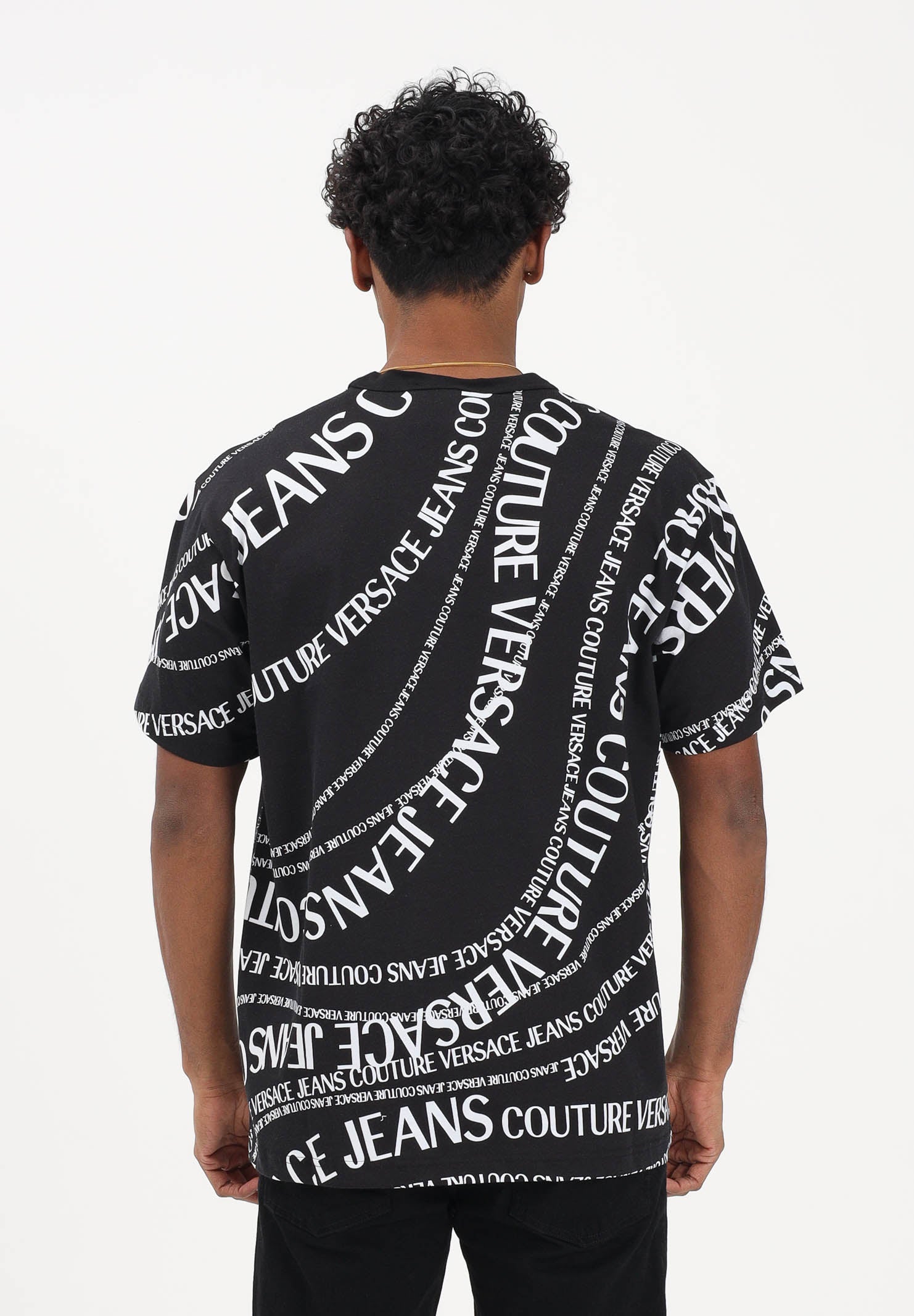 VERSACE JEANS COUTURE T-shirt a manica corta nera da uomo con stampa Logomania 80GAH6R0JS555 L01 VERSACE JEANS COUTURE