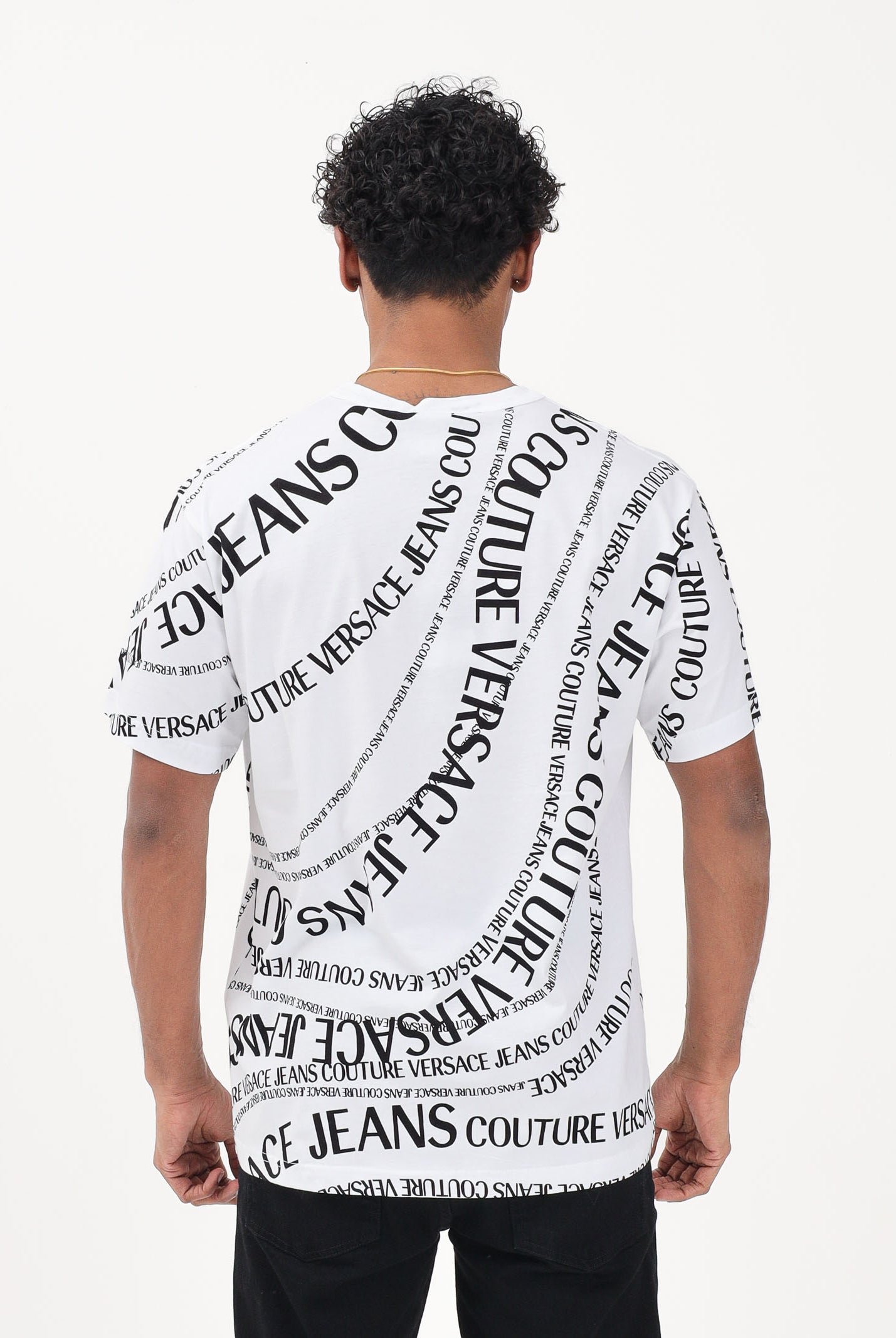 VERSACE JEANS COUTURE T-shirt a manica corta bianca da uomo con stampa Logomania 80GAH6R0JS555 L02 VERSACE JEANS COUTURE