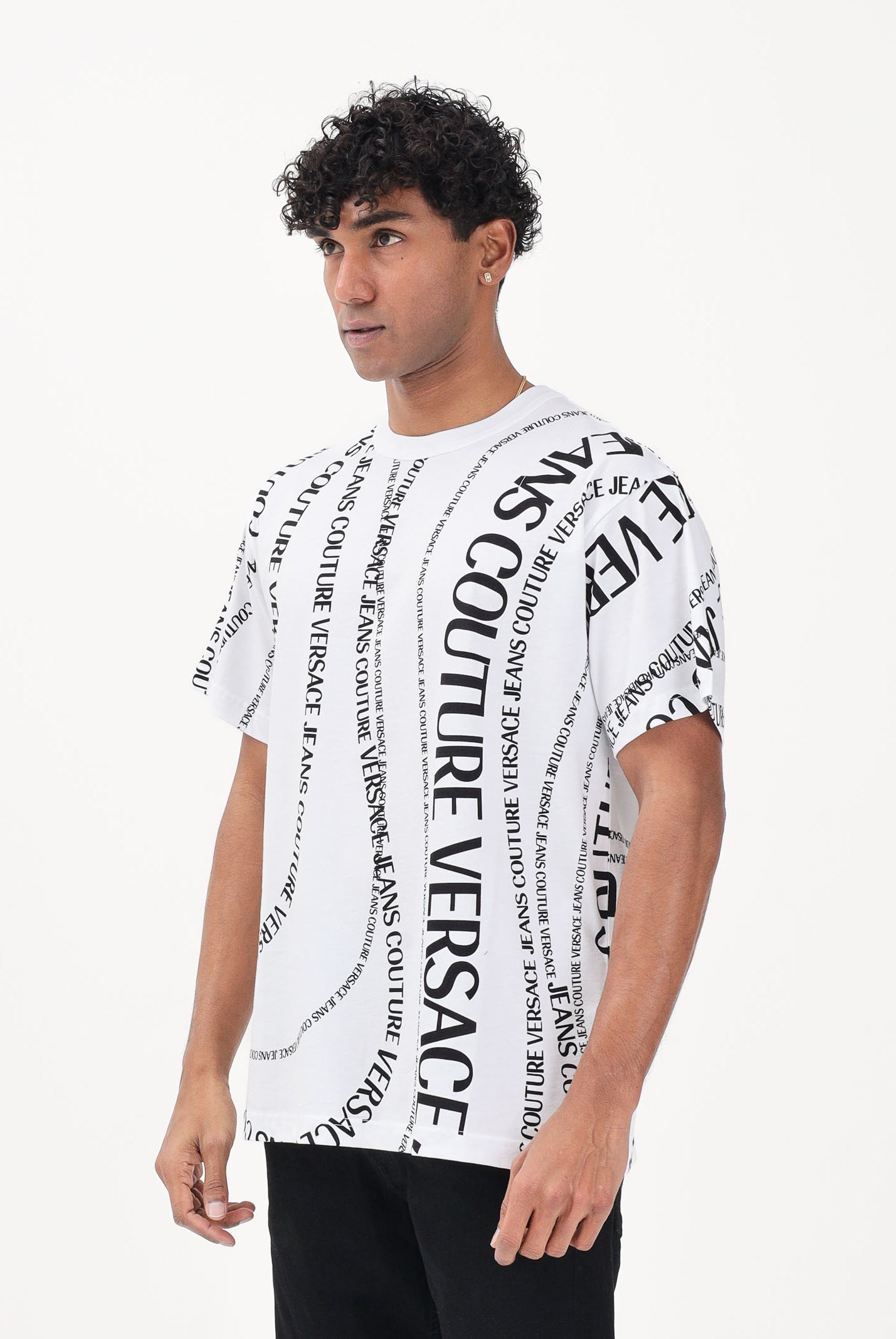 VERSACE JEANS COUTURE T-shirt a manica corta bianca da uomo con stampa Logomania 80GAH6R0JS555 L02 VERSACE JEANS COUTURE