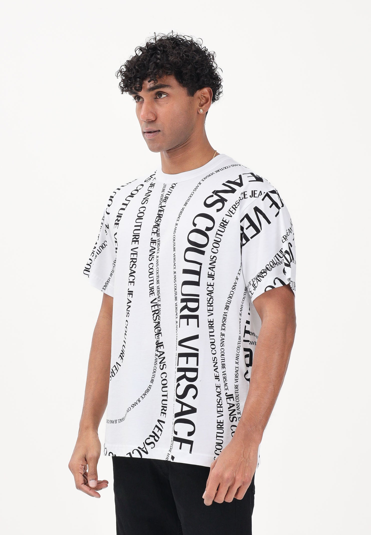 VERSACE JEANS COUTURE T-shirt a manica corta bianca da uomo con stampa Logomania 80GAH6R0JS555 L02 VERSACE JEANS COUTURE
