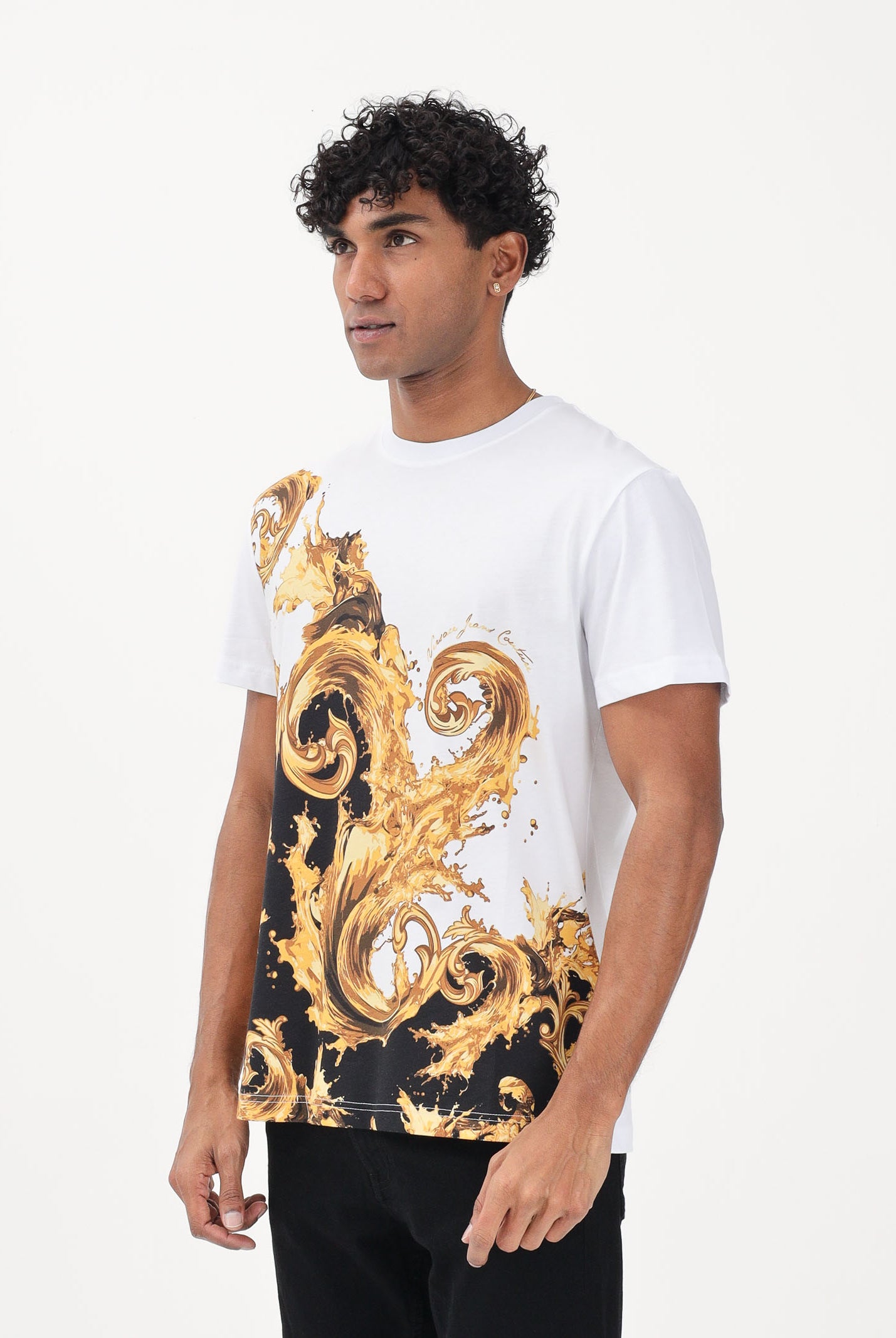 VERSACE JEANS COUTURE T-shirt a manica corta bianca da uomo con stampa Wave Couture 80GAH6SBJS541 GL2 VERSACE JEANS COUTURE