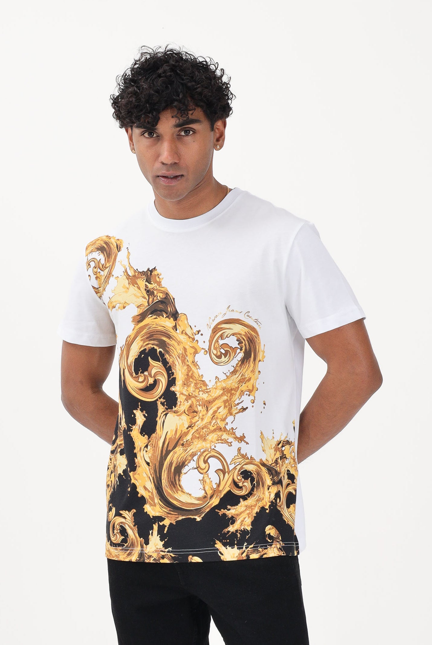 VERSACE JEANS COUTURE T-shirt a manica corta bianca da uomo con stampa Wave Couture 80GAH6SBJS541 GL2 VERSACE JEANS COUTURE