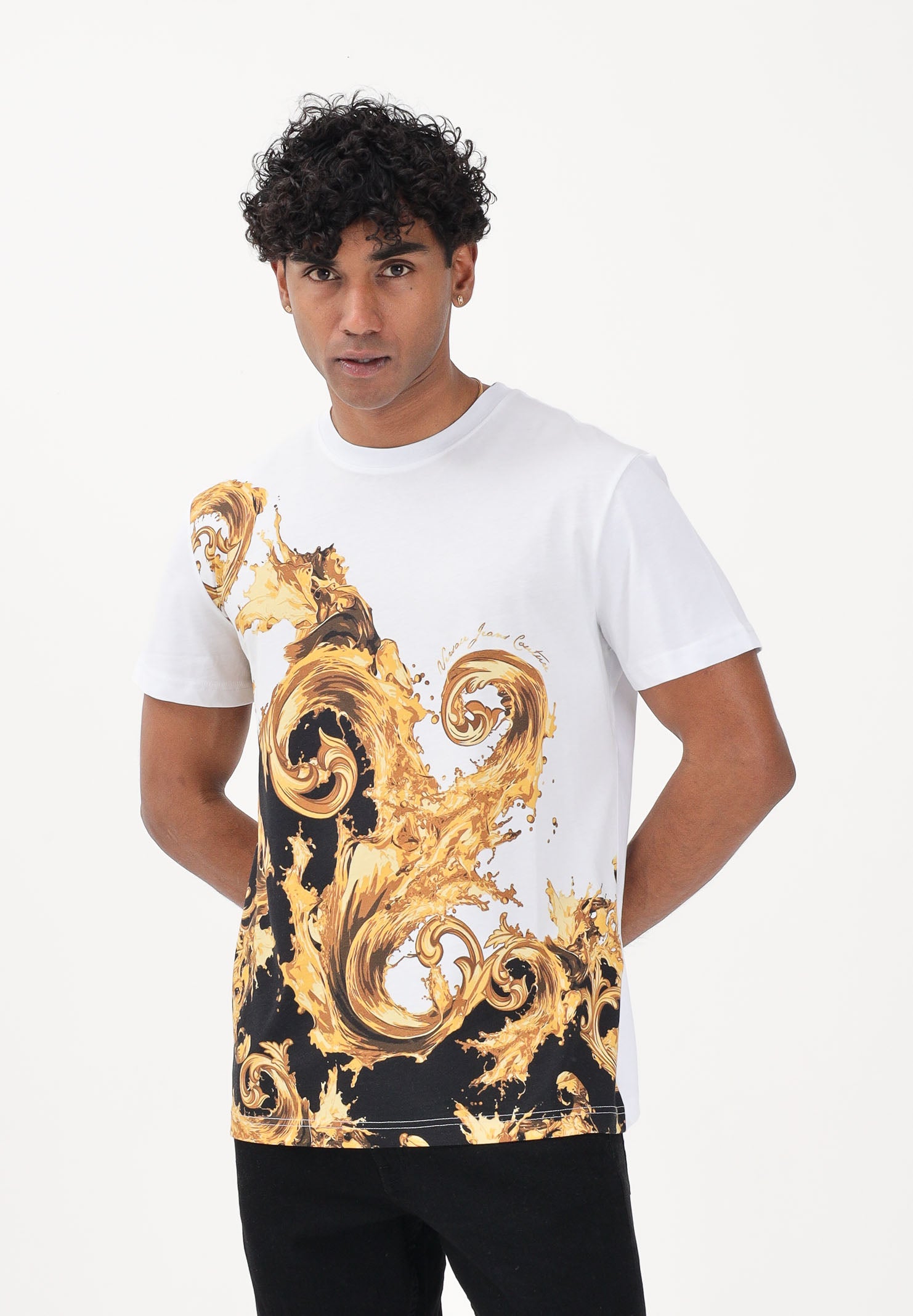 VERSACE JEANS COUTURE T-shirt a manica corta bianca da uomo con stampa Wave Couture 80GAH6SBJS541 GL2 VERSACE JEANS COUTURE