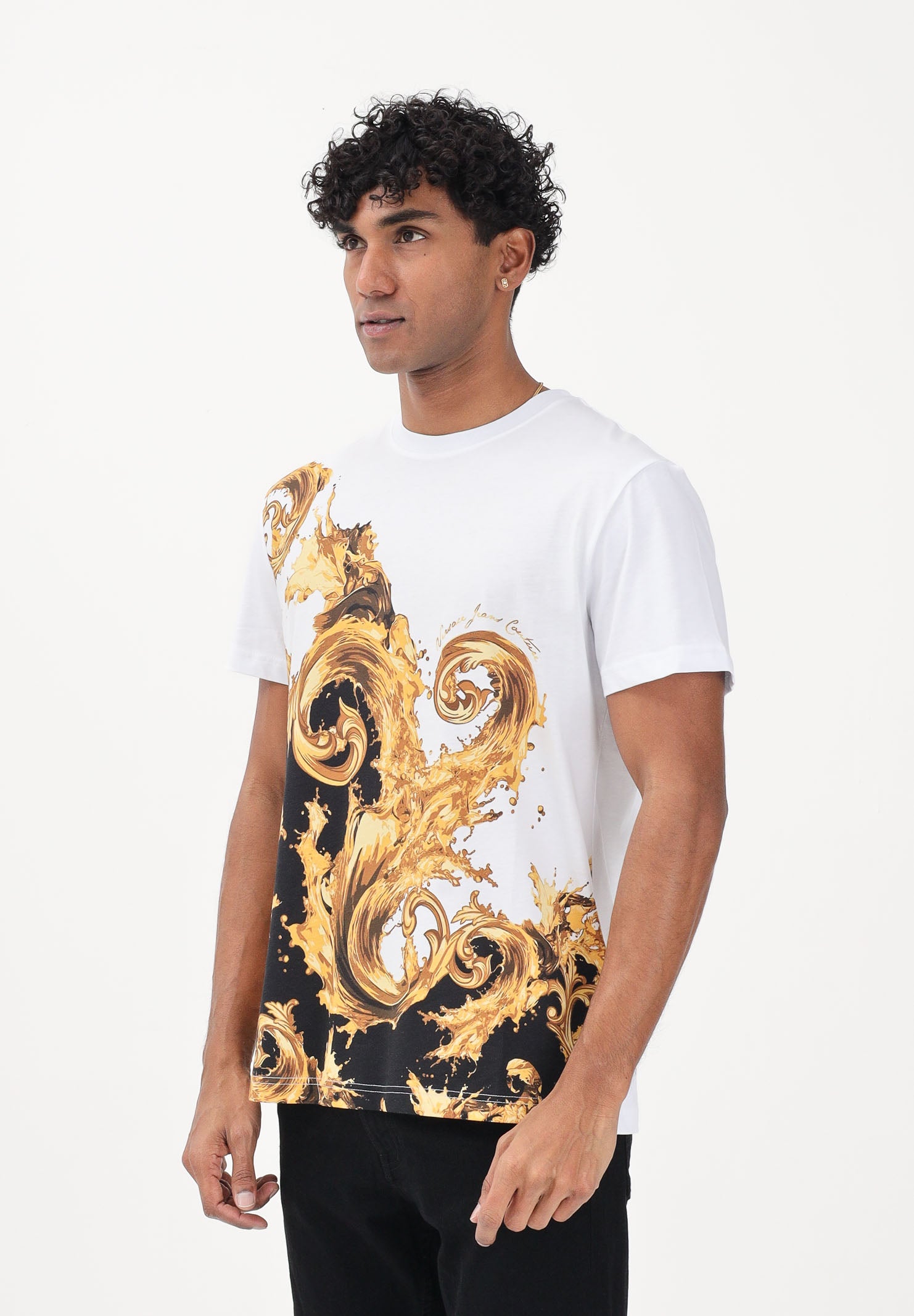 VERSACE JEANS COUTURE T-shirt a manica corta bianca da uomo con stampa Wave Couture 80GAH6SBJS541 GL2 VERSACE JEANS COUTURE