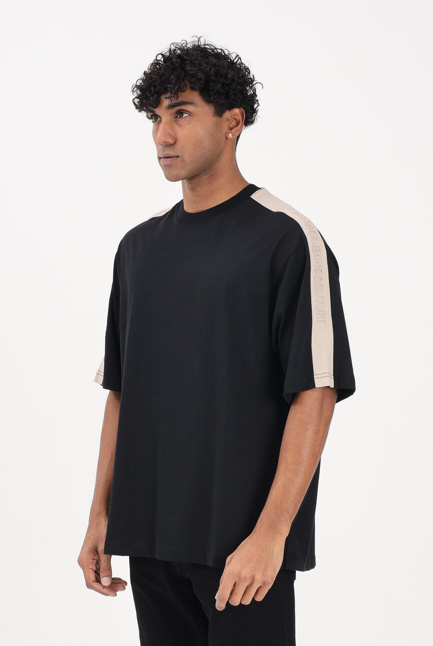 VERSACE JEANS COUTURE T-shirt a manica corta nera da uomo con inserto a contrasto 80GAHE08CJ00E 899 VERSACE JEANS COUTURE