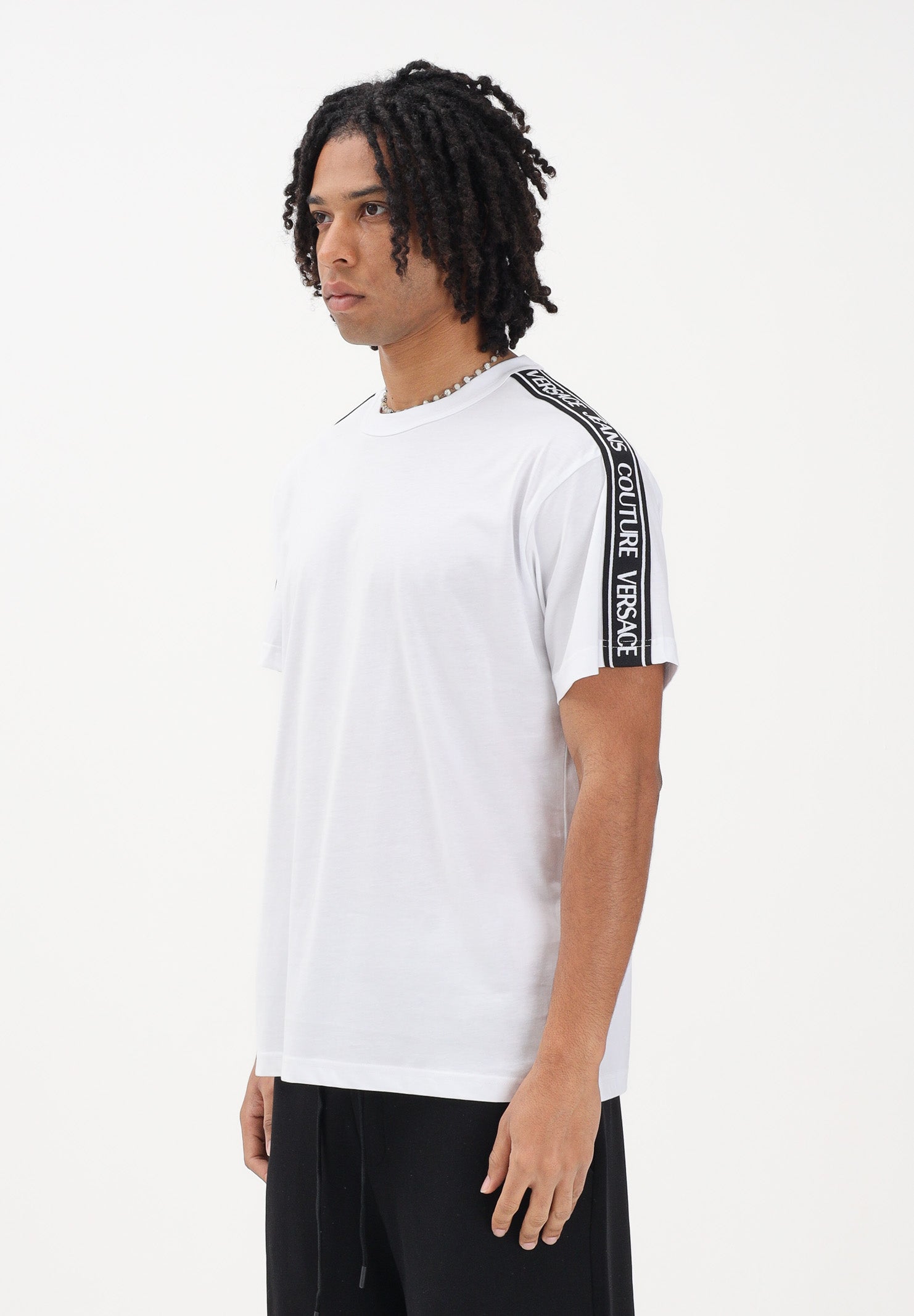 VERSACE JEANS COUTURE T-shirt a manica corta bianca da uomo con inserti logati 80GAHT16CJ00T 003 VERSACE JEANS COUTURE