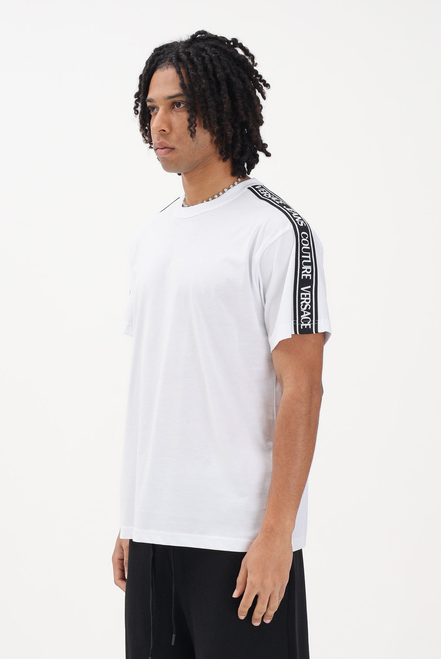 VERSACE JEANS COUTURE T-shirt a manica corta bianca da uomo con inserti logati 80GAHT16CJ00T 003 VERSACE JEANS COUTURE