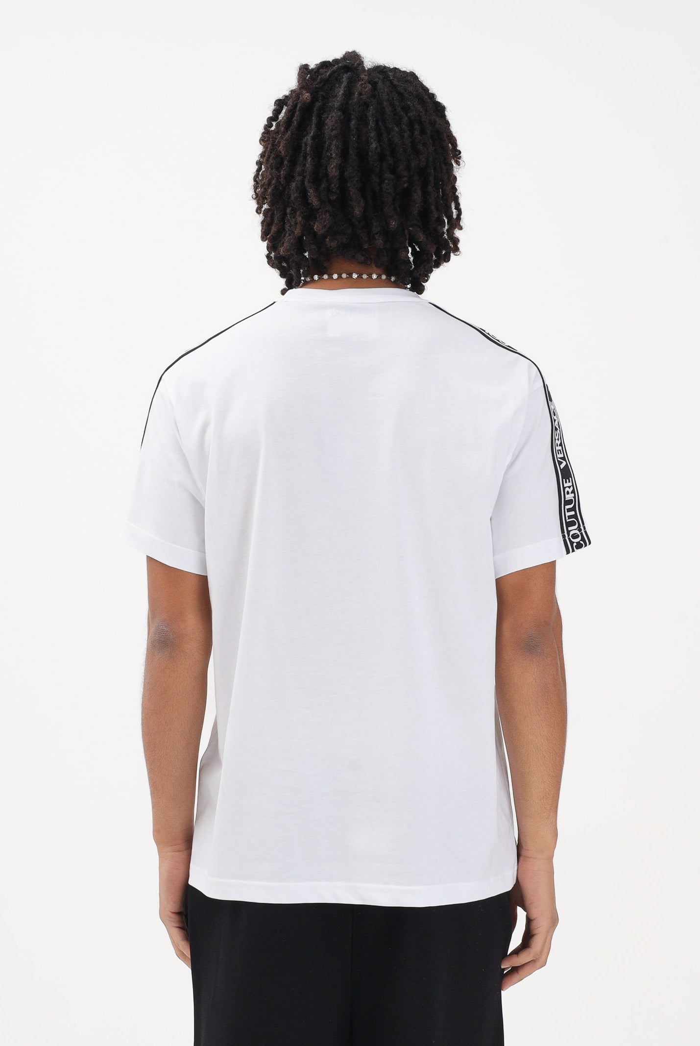 VERSACE JEANS COUTURE T-shirt a manica corta bianca da uomo con inserti logati 80GAHT16CJ00T 003 VERSACE JEANS COUTURE