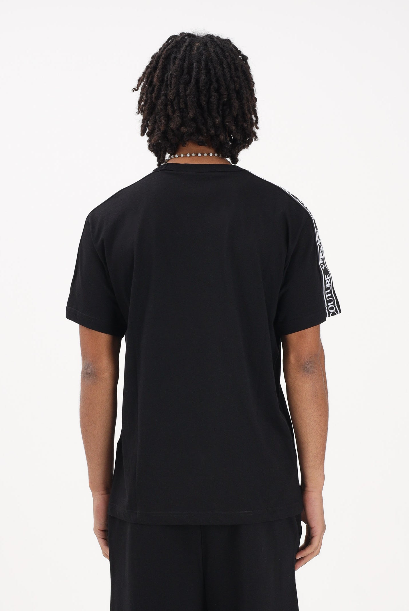 VERSACE JEANS COUTURE T-shirt a manica corta nera da uomo con inserti logati 80GAHT16CJ00T 899 VERSACE JEANS COUTURE