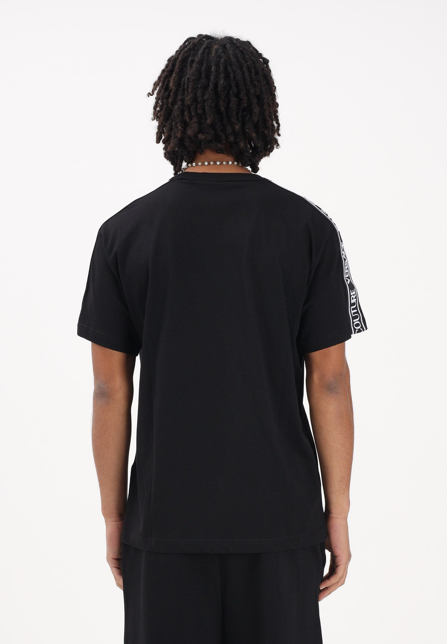 VERSACE JEANS COUTURE T-shirt a manica corta nera da uomo con inserti logati 80GAHT16CJ00T 899 VERSACE JEANS COUTURE