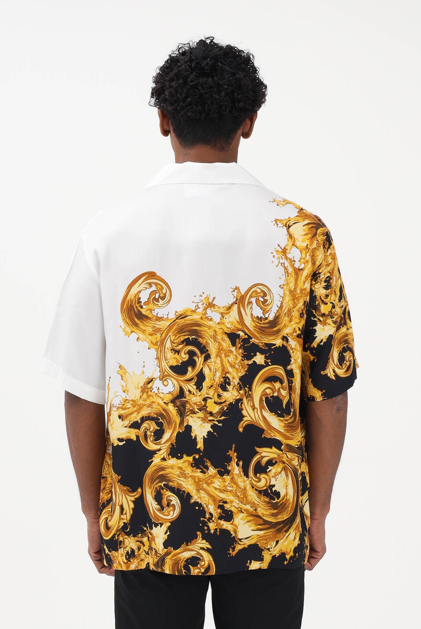 VERSACE JEANS COUTURE Camicia a manica corta bianca da uomo con stampa "Wave Couture" 80GAL2BBNS786 GL2 VERSACE JEANS COUTURE