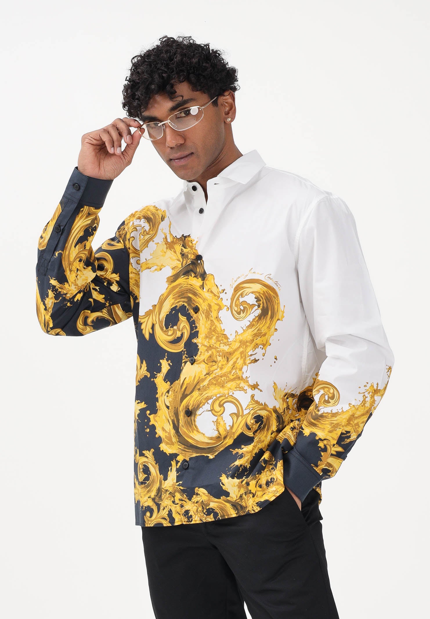 VERSACE JEANS COUTURE Camicia a manica lunga bianca da uomo con stampa Wave Couture 80GAL2RBNS784 GL2 VERSACE JEANS COUTURE