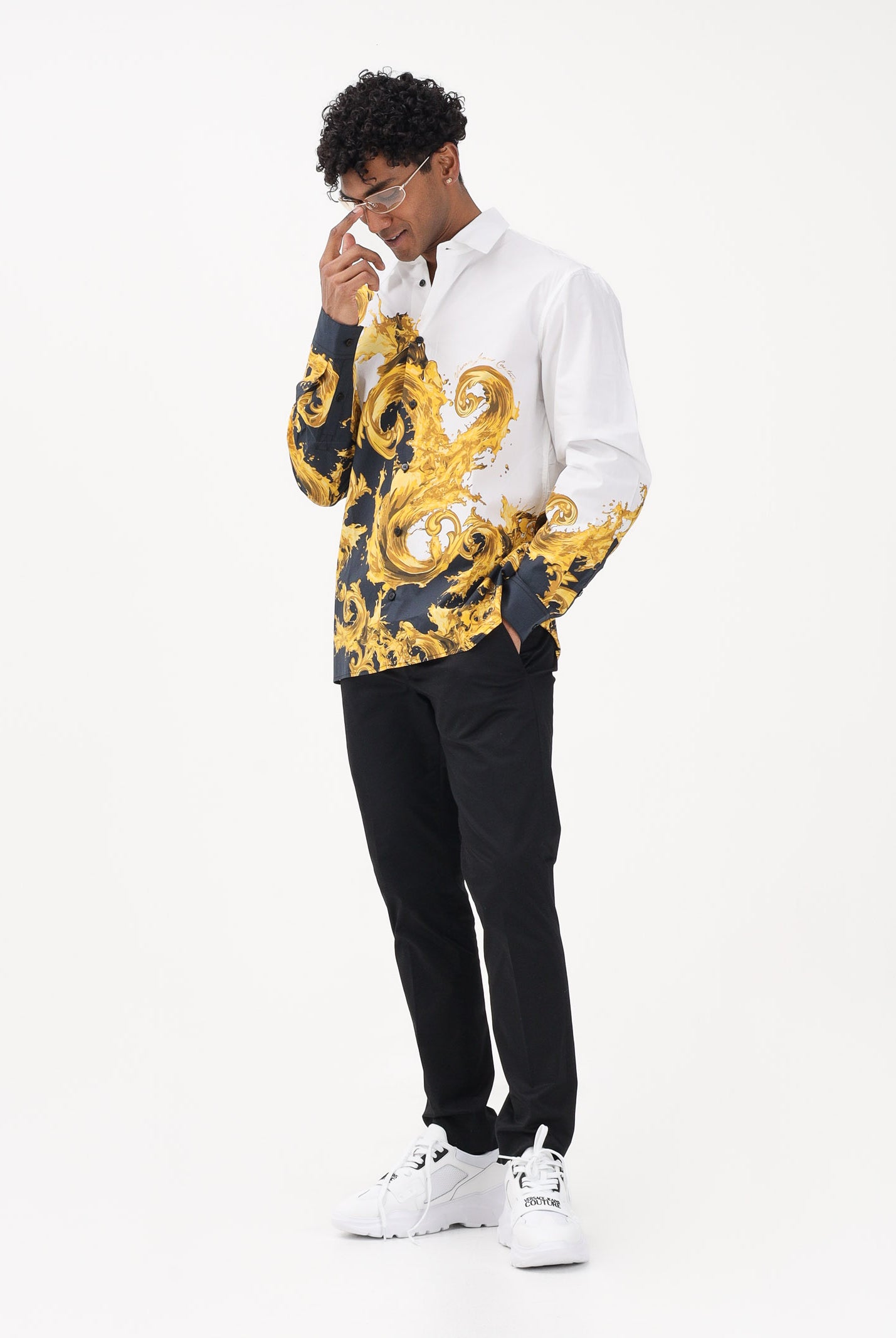 VERSACE JEANS COUTURE Camicia a manica lunga bianca da uomo con stampa Wave Couture 80GAL2RBNS784 GL2 VERSACE JEANS COUTURE