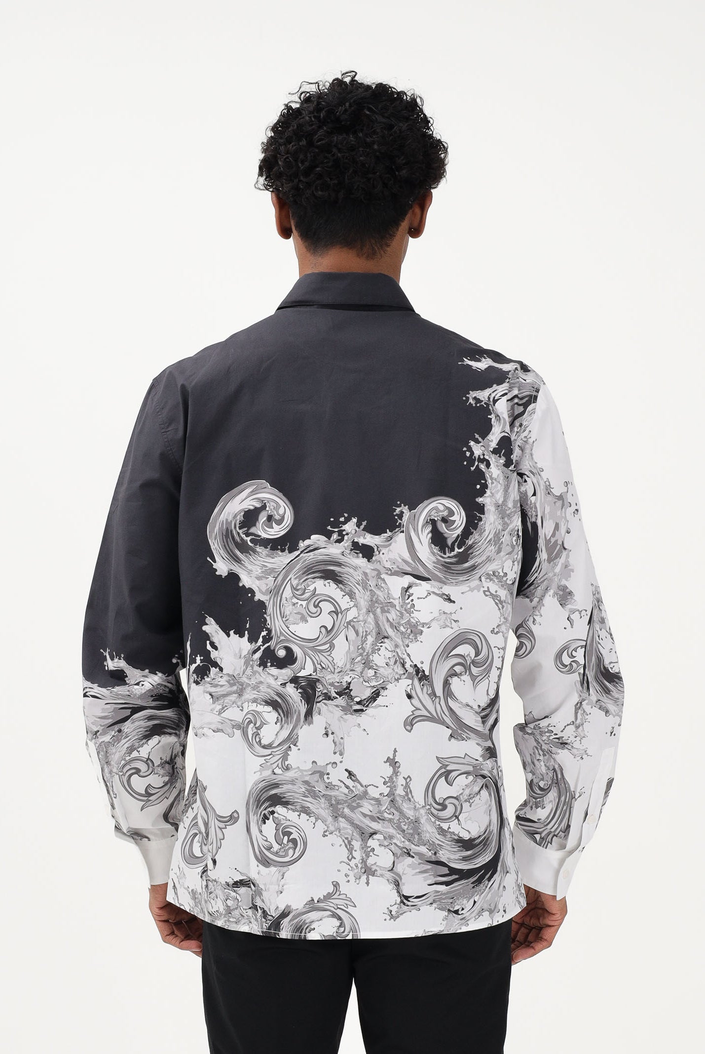 VERSACE JEANS COUTURE Camicia a manica lunga nera da uomo con stampa "Wave Couture" 80GAL2RBNS784 V22 VERSACE JEANS COUTURE