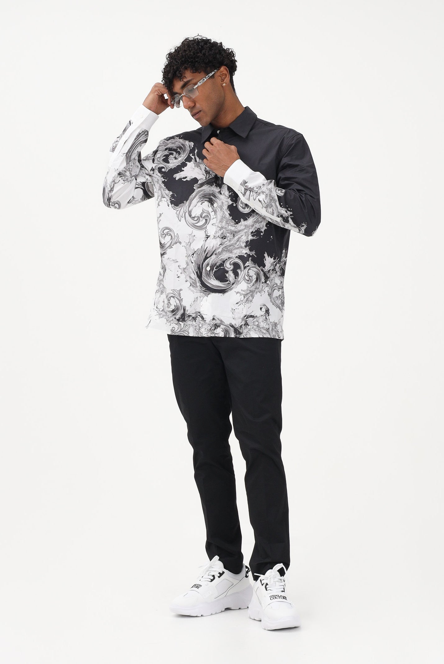 VERSACE JEANS COUTURE Camicia a manica lunga nera da uomo con stampa "Wave Couture" 80GAL2RBNS784 V22 VERSACE JEANS COUTURE