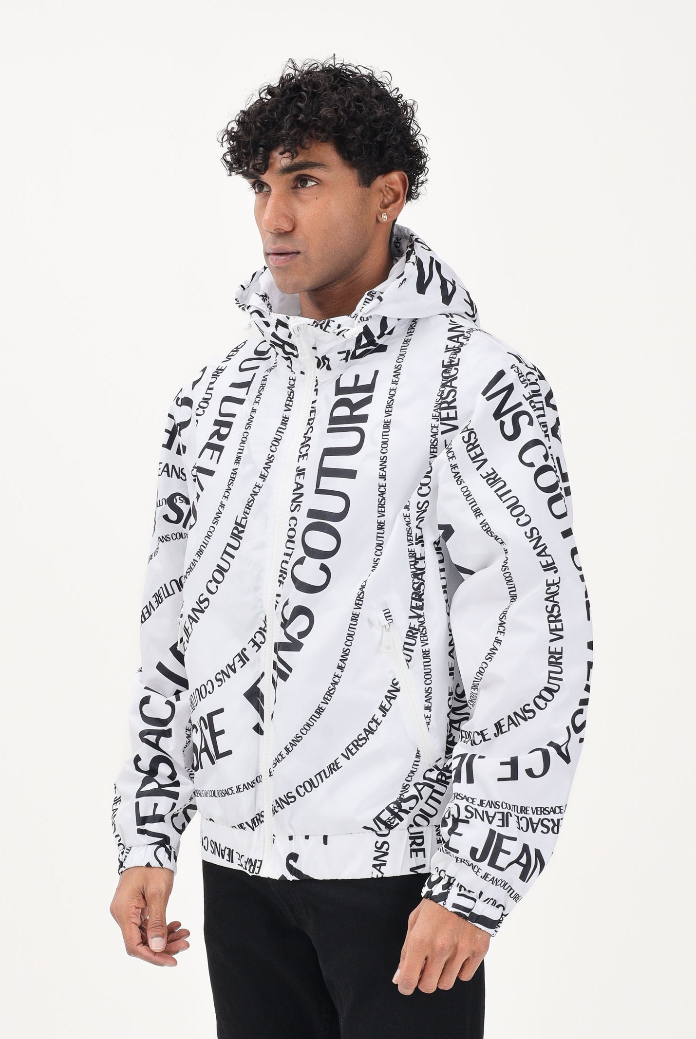 VERSACE JEANS COUTURE Giacca a vento bianca da uomo con stampa Logomania 80GAS4D6CQ31D L02 VERSACE JEANS COUTURE