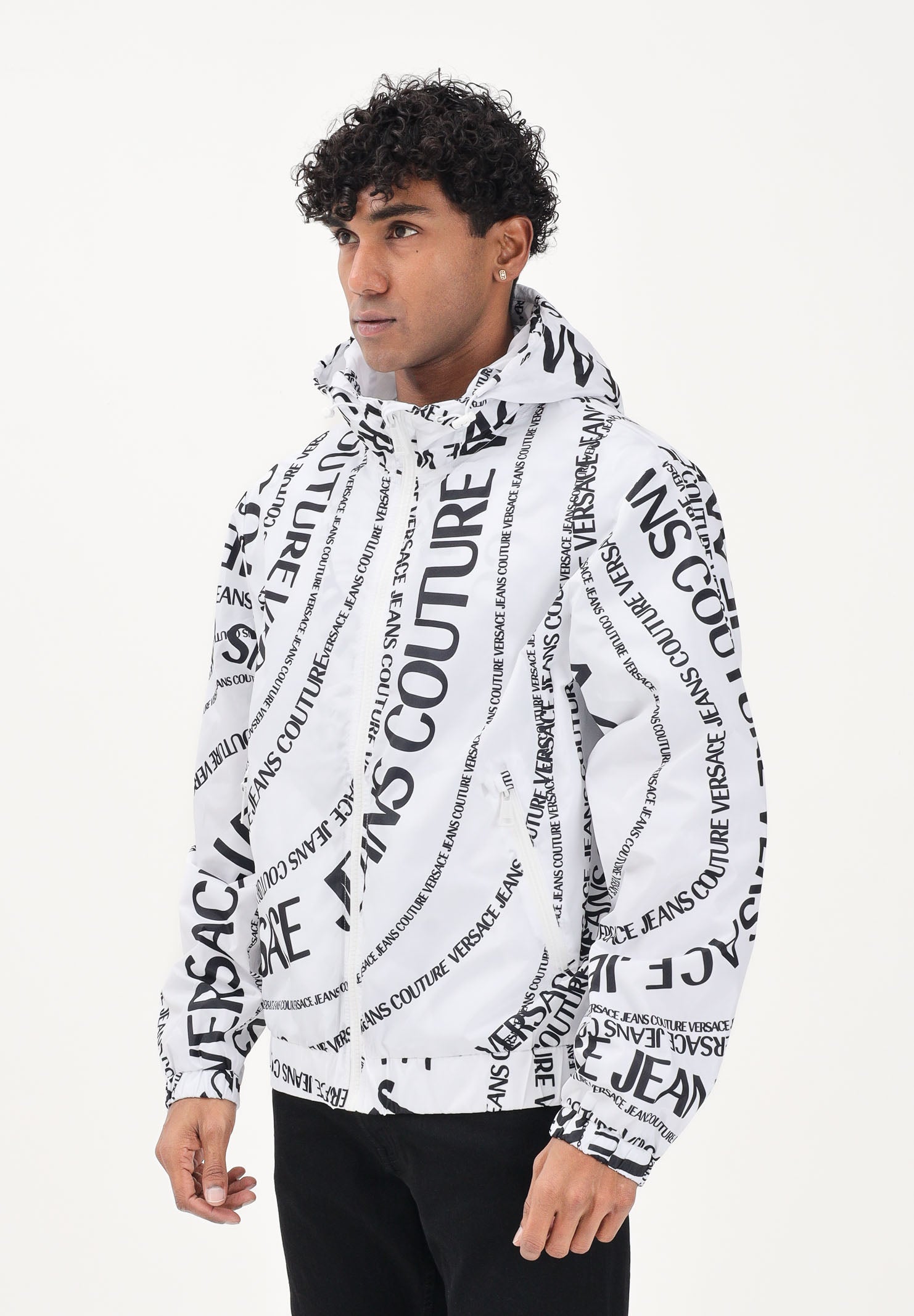 VERSACE JEANS COUTURE Giacca a vento bianca da uomo con stampa Logomania 80GAS4D6CQ31D L02 VERSACE JEANS COUTURE