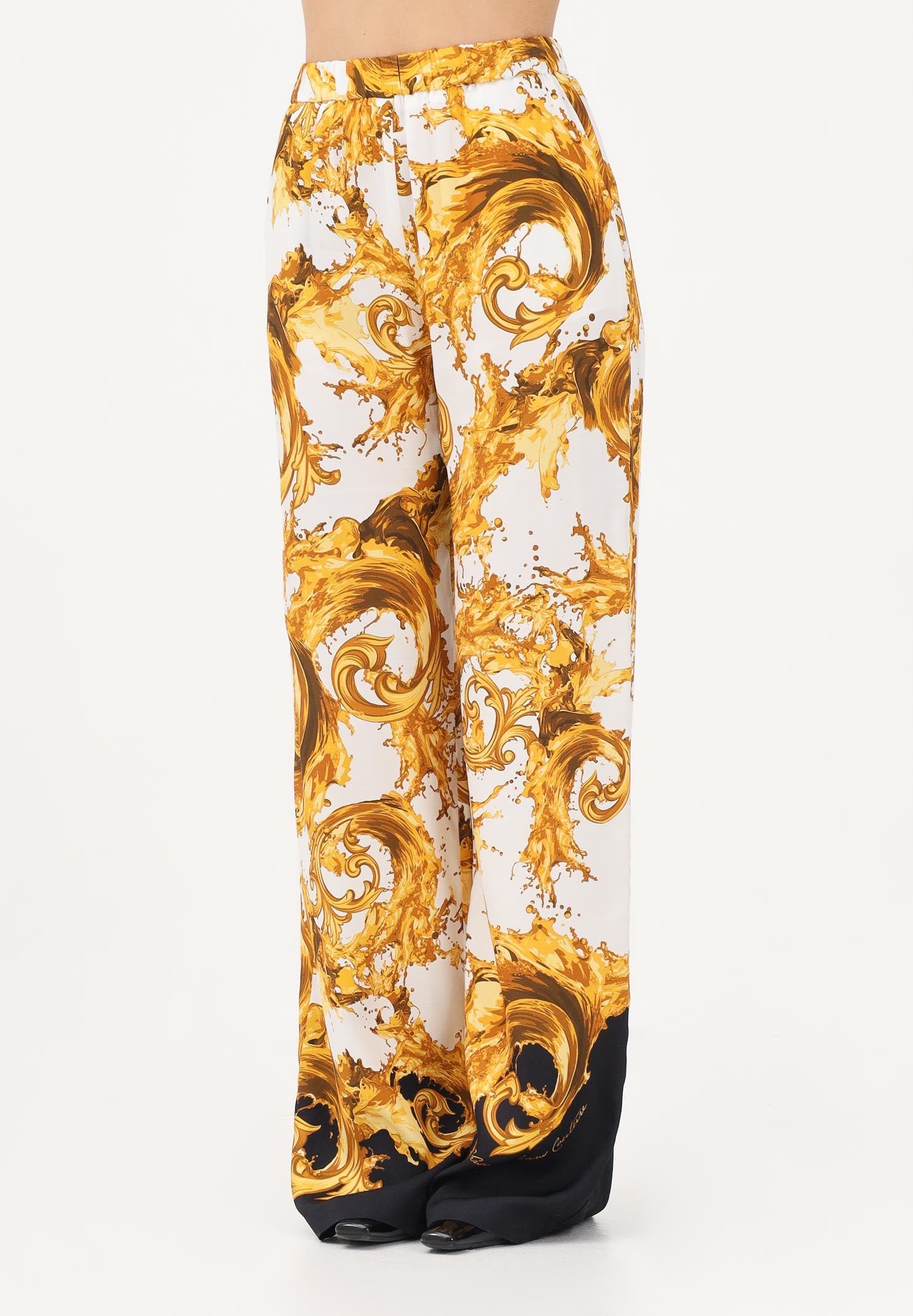 VERSACE JEANS COUTURE Pantalone bianco e nero da donna con stampa Wave Couture 80HAA1P2NS833 GL1 VERSACE JEANS COUTURE