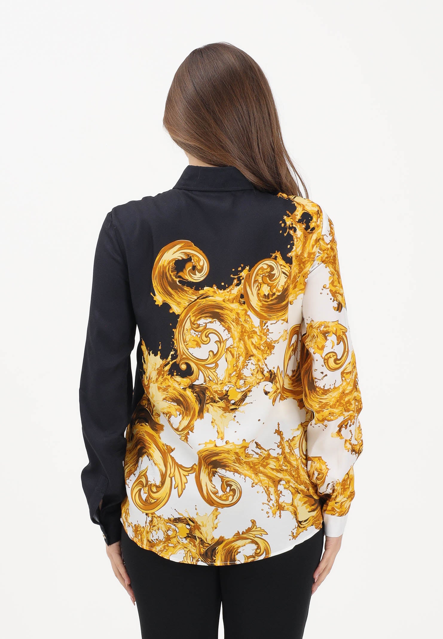 VERSACE JEANS COUTURE Camicia a manica lunga nera e bianca da donna con stampa Wave Couture 80HAL2P1NS802 GL1 VERSACE JEANS COUTURE