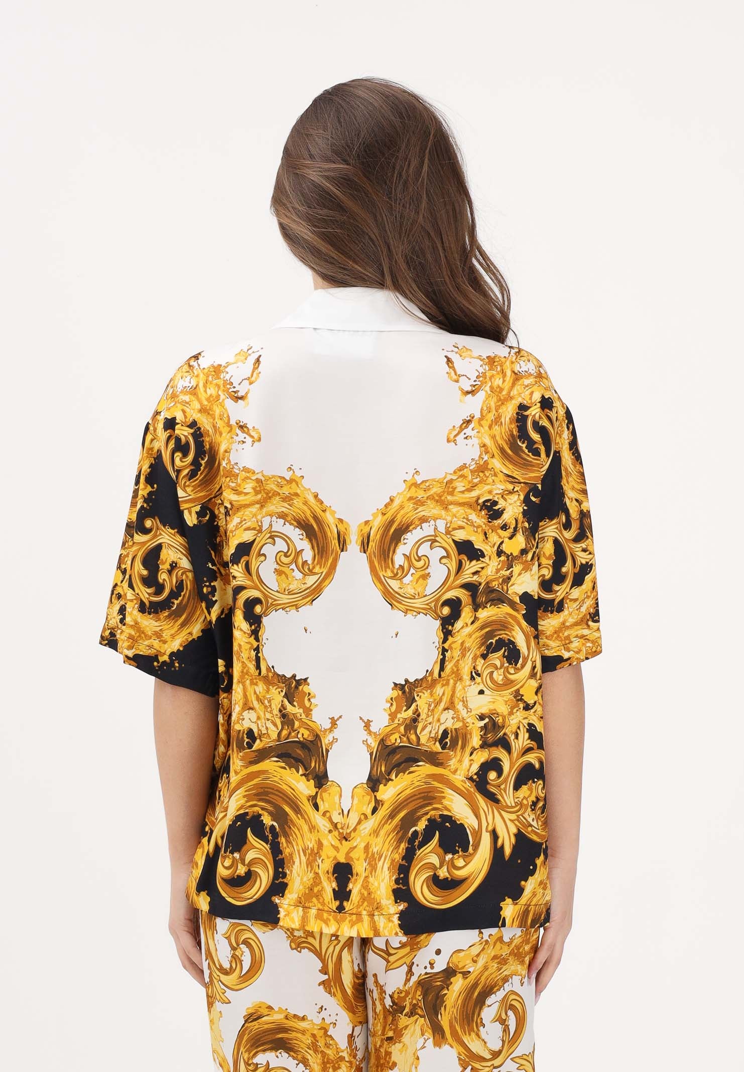 VERSACE JEANS COUTURE Camicia a manica corta bianca e nera da donna con stampa Wave Couture oro 80HAL2P9NS832 GL2 VERSACE JEANS COUTURE