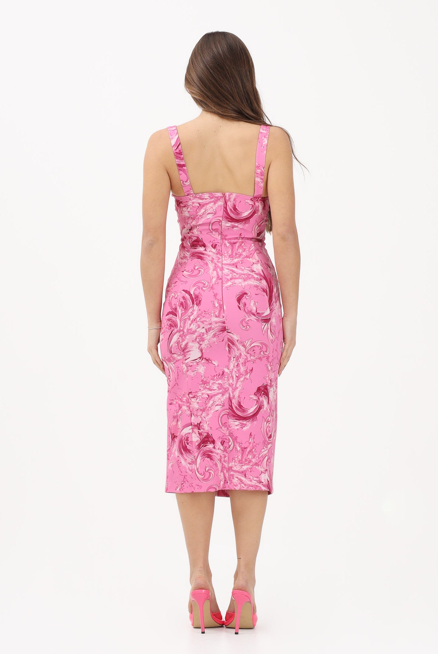 VERSACE JEANS COUTURE Abito midi fucsia da donna con stampa Wave Couture 80HAO940NS756 499 VERSACE JEANS COUTURE