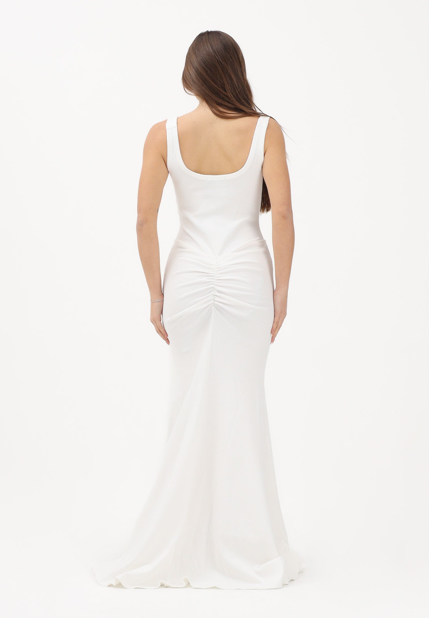 VERSACE JEANS COUTURE Abito lungo bianco da donna con fibbie Baroque 80HAO970J0198 039 VERSACE JEANS COUTURE