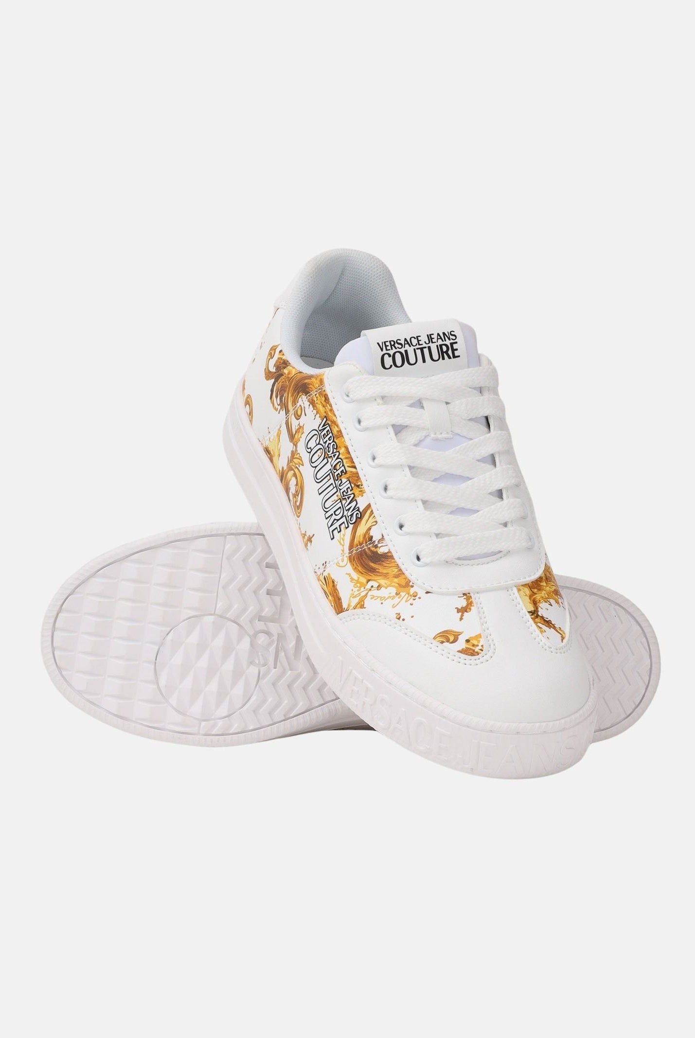 VERSACE JEANS COUTURE Sneakers bianche da uomo con fantasia barocca e logo 80YA3SK6ZSE04 G03 VERSACE JEANS COUTURE