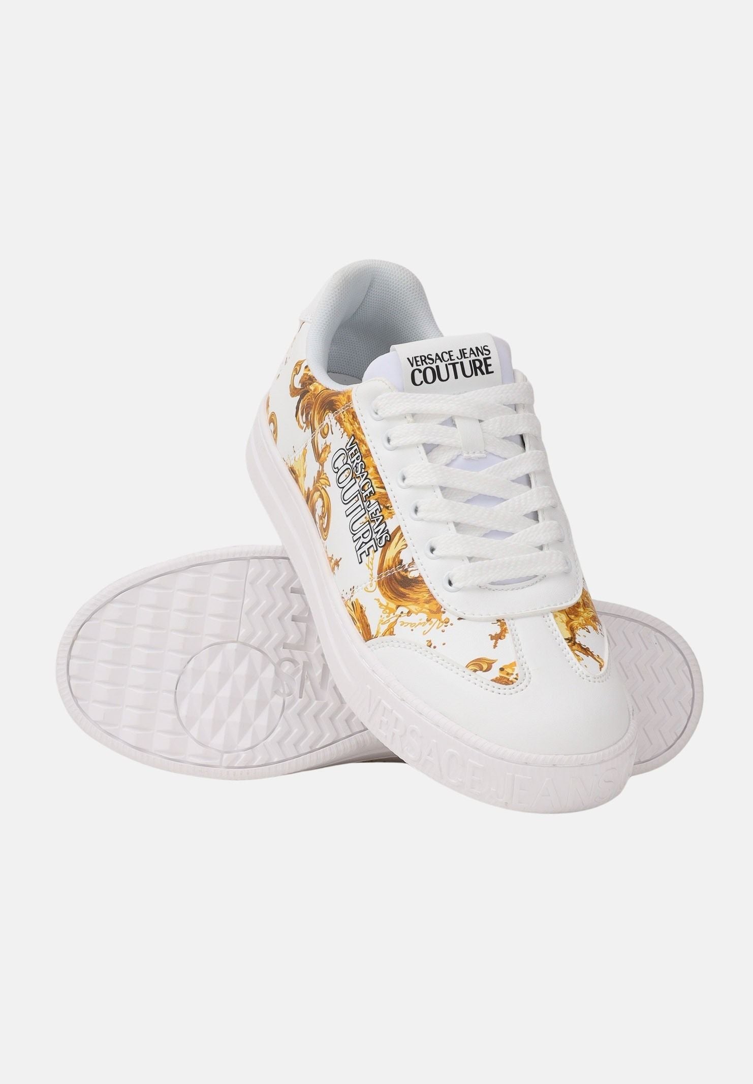 VERSACE JEANS COUTURE Sneakers bianche da uomo con fantasia barocca e logo 80YA3SK6ZSE04 G03 VERSACE JEANS COUTURE