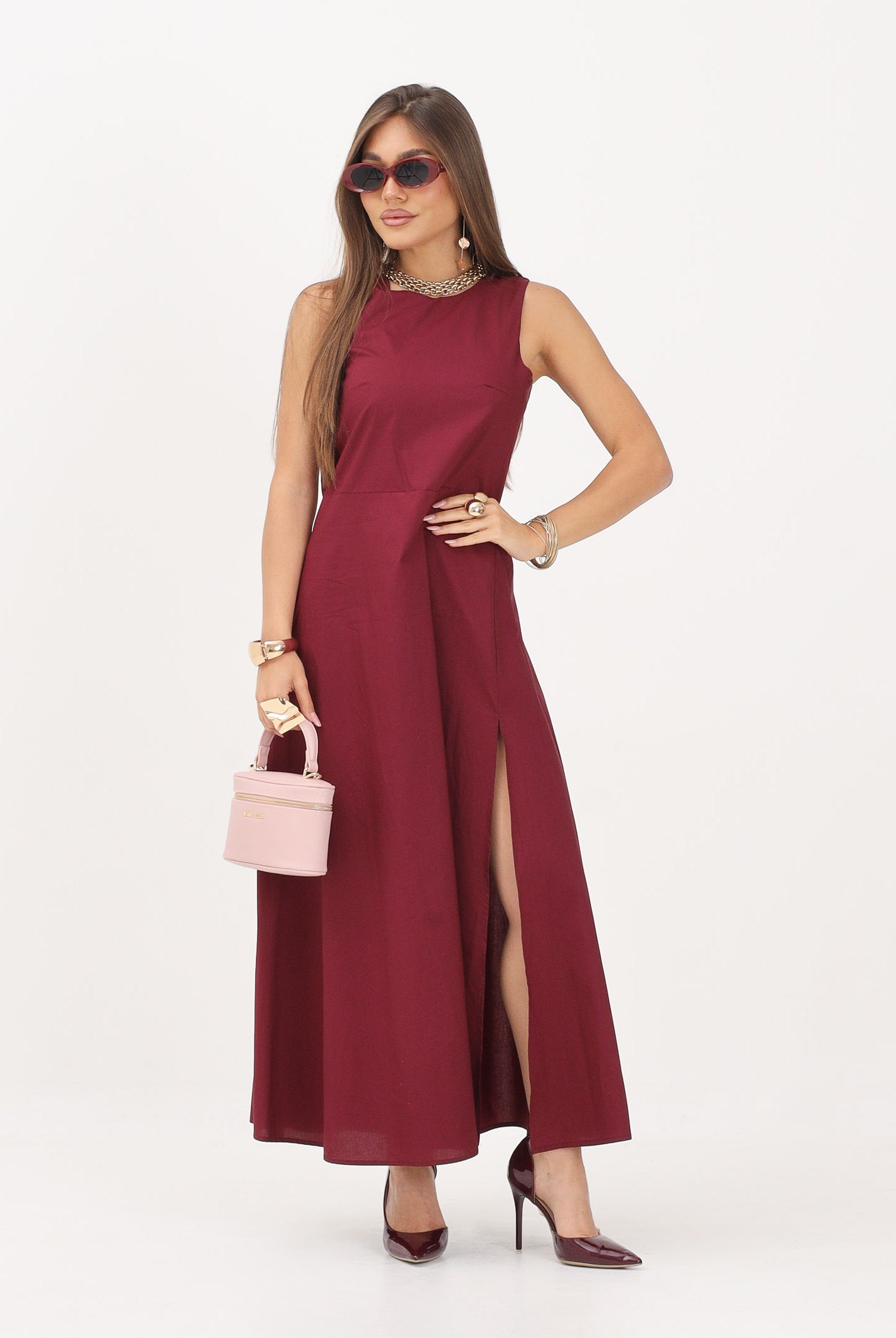 VICOLO abito lungo elegante bordeaux donna. AB1814 BO VICOLO