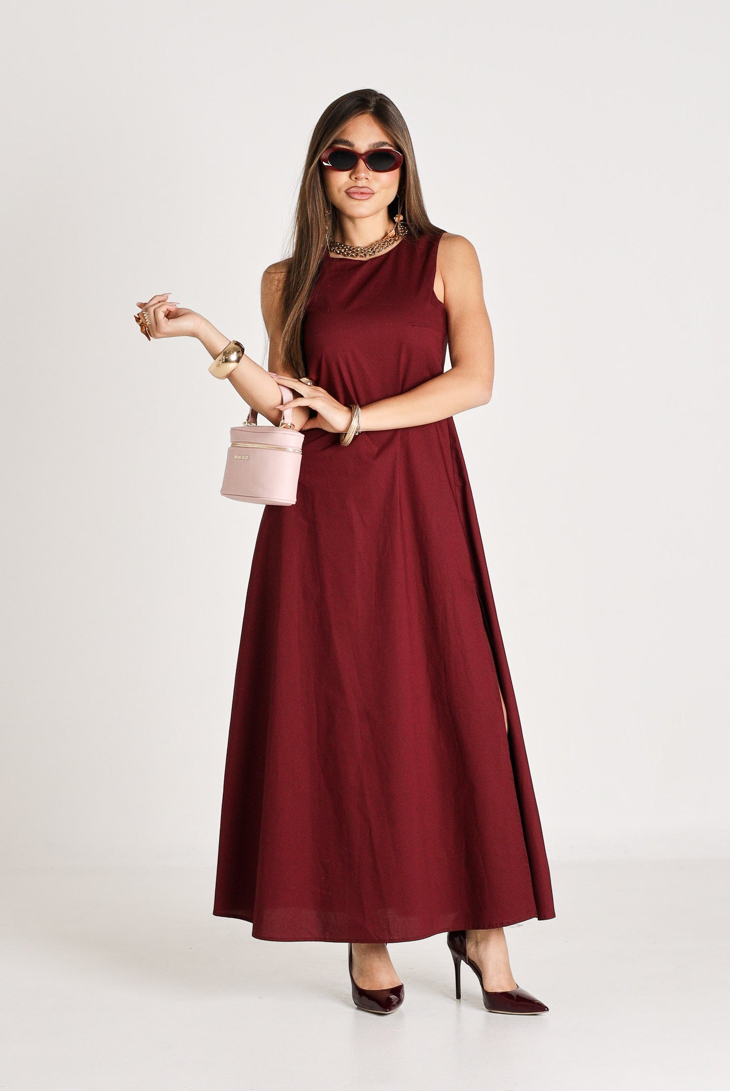 VICOLO abito lungo elegante bordeaux donna. AB1814 BO VICOLO