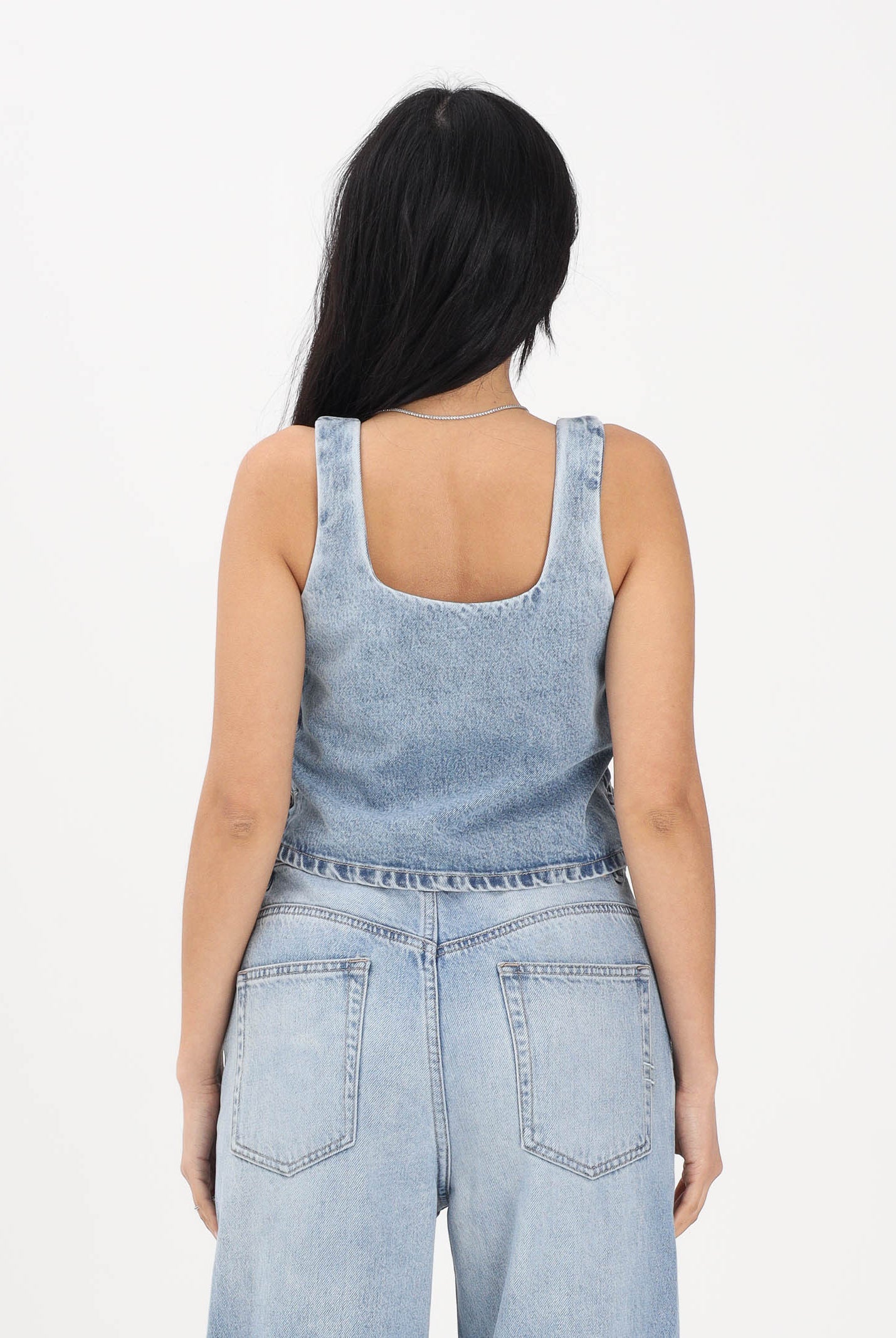 VICOLO Top in denim chiaro da donna con lacci laterali DAB5013 DECH VICOLO