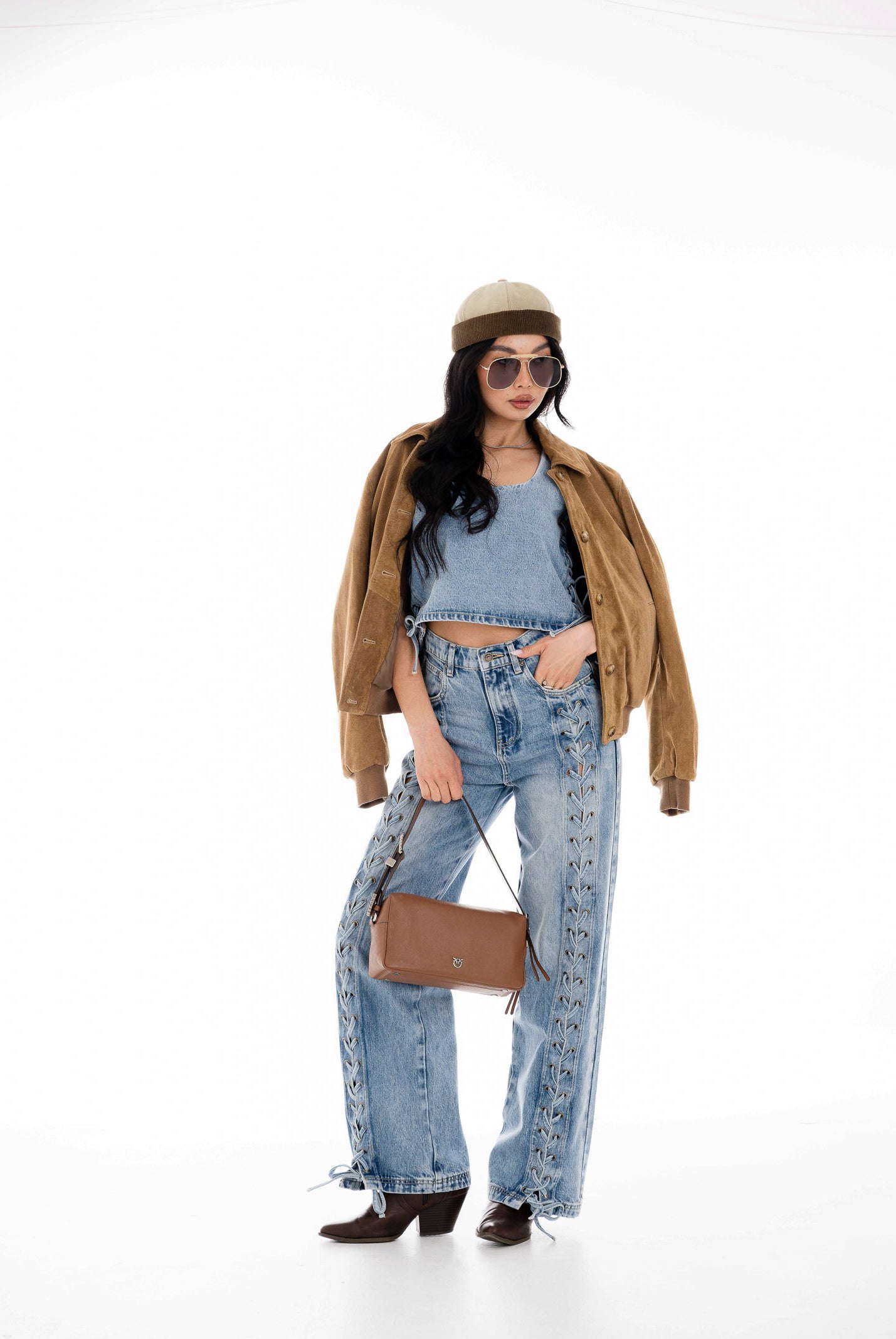 VICOLO Top in denim chiaro da donna con lacci laterali DAB5013 DECH VICOLO